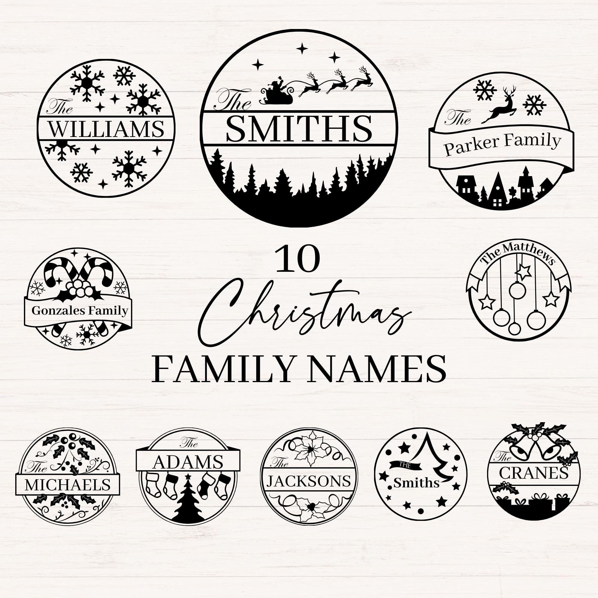 Christmas family name svg bundle, Round Christmas family name sign svg, png, jpg, dxf, Christmas family ornament, Christmas door monogram