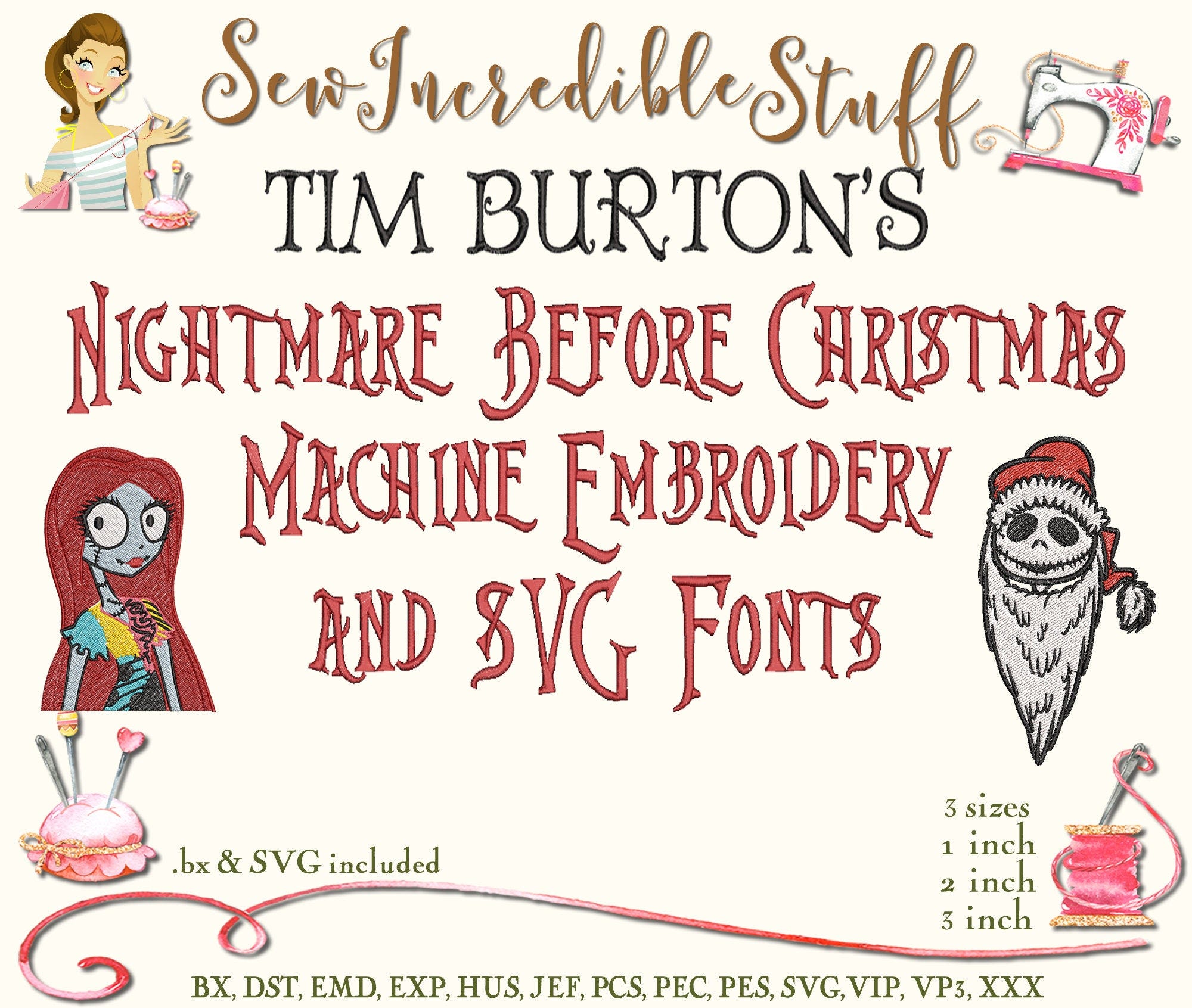 Nightmare Before Christmas Machine Embroidery & SVG Fonts and Graphics - SVG Fonts - BX Fonts - 11 embroidery formats