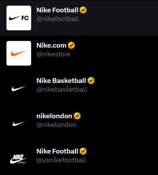 Nike also has a huge twitter following across many verified accounts