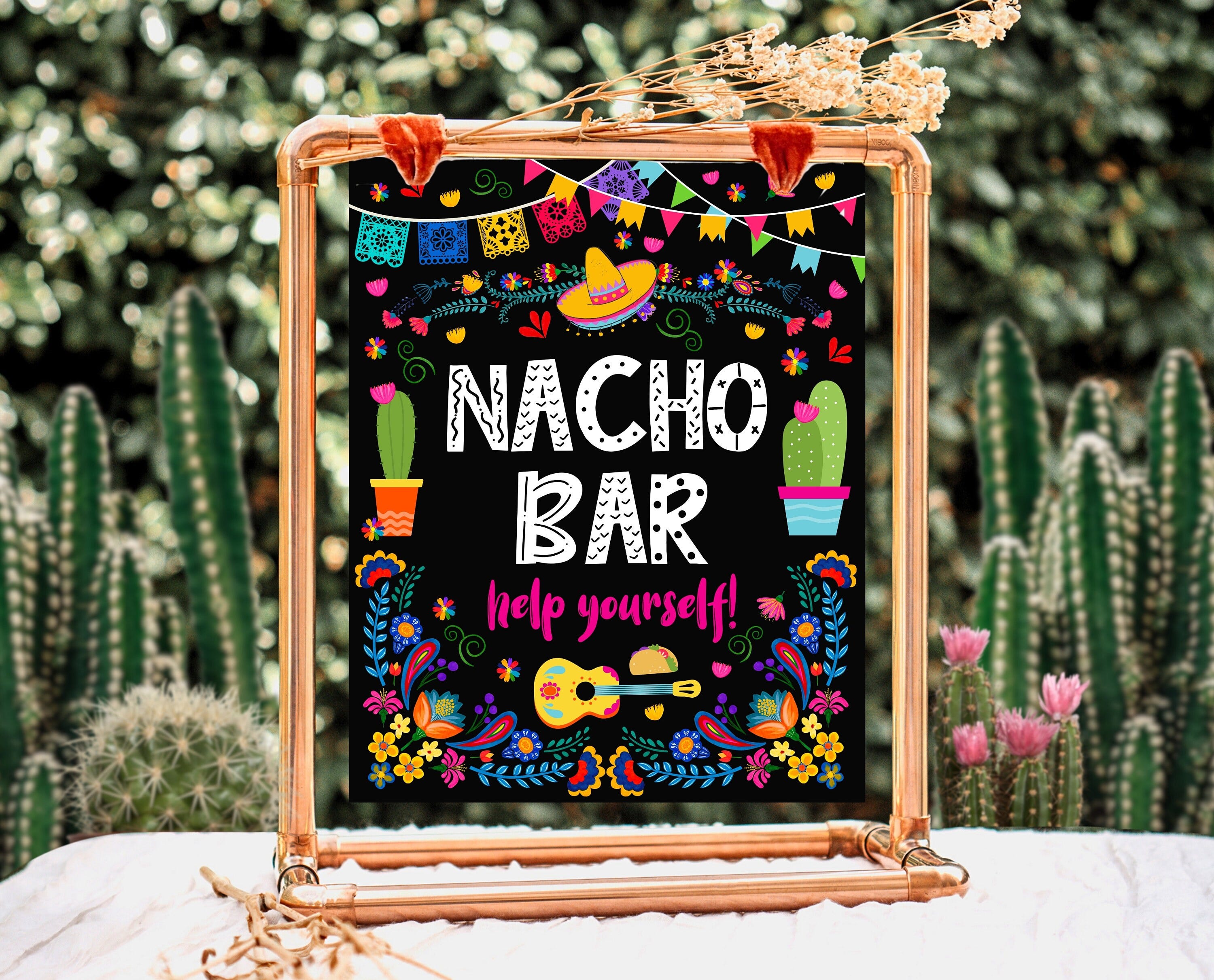 Nacho Bar Sign Fiesta Birthday, Mexican Theme Party Signs, Cactus Birthday, Succulent Fiesta, Floral Fiesta Signs, Nacho Bar Sign