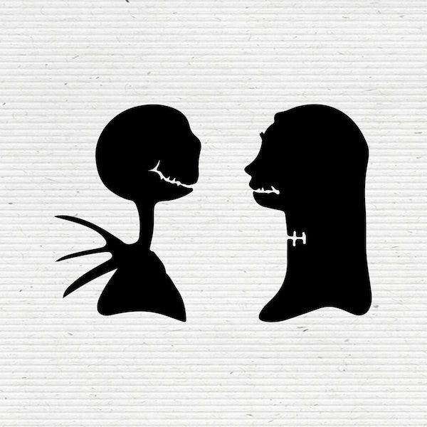 Nightmare Before Christmas Jack and Sally Silhouette dxf, svg, png and editable eps vector file, Best for vinyl and decal prints