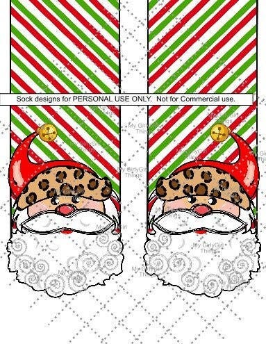 Santa Face Slipper Sock Sublimation digital download, free sock jig included, Christmas Santa face Doodle Socks
