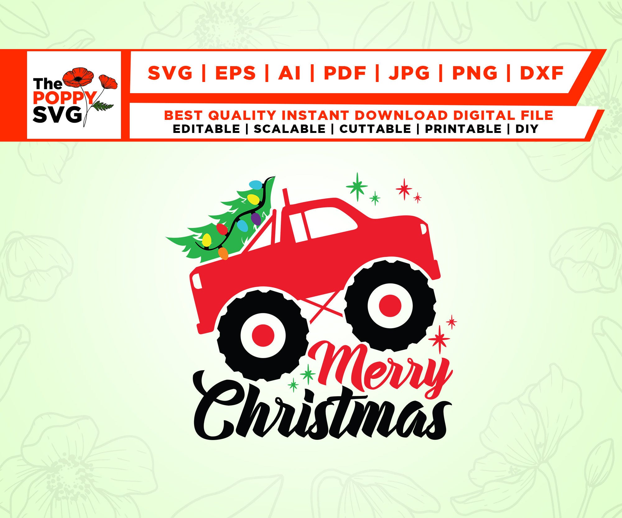 Christmas Truck and tree Svg, Merry Christmas Svg, Monster Truck Svg, Cricut, Png, Svg, sublimation, Christmas Kids Cut File Svg, Red