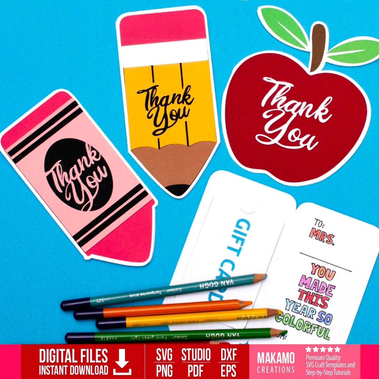 Teacher Appreciation Gift Card Holder SVG Bundle, Apple gift card holder SVG, Crayon gift card holder svg, Pencil gift card holder Svg files