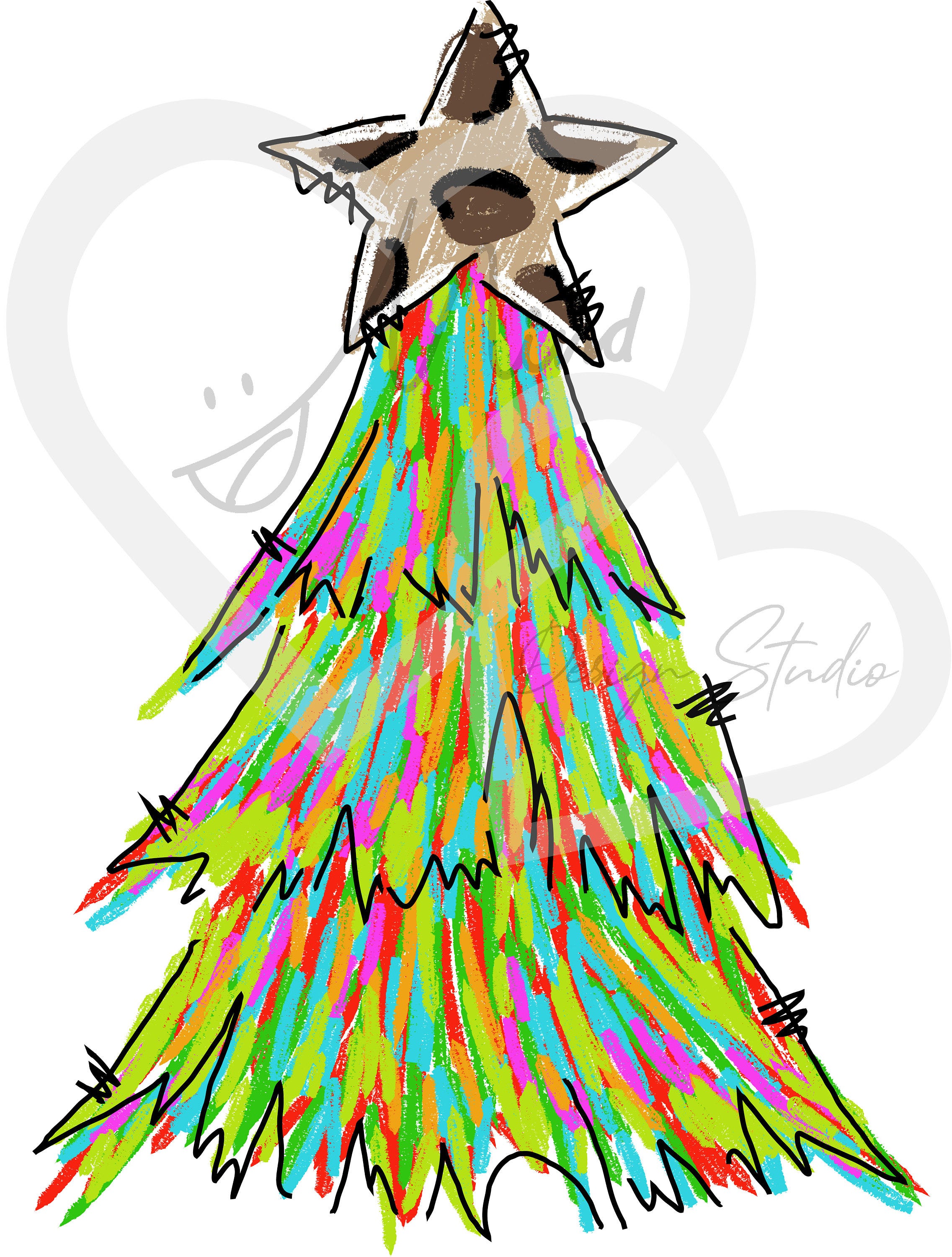 Christmas Sublimation Design | Hand Drawn | PNG Digital Download | Multicolored Christmas Tree | Leopard Print |Merry and Bright