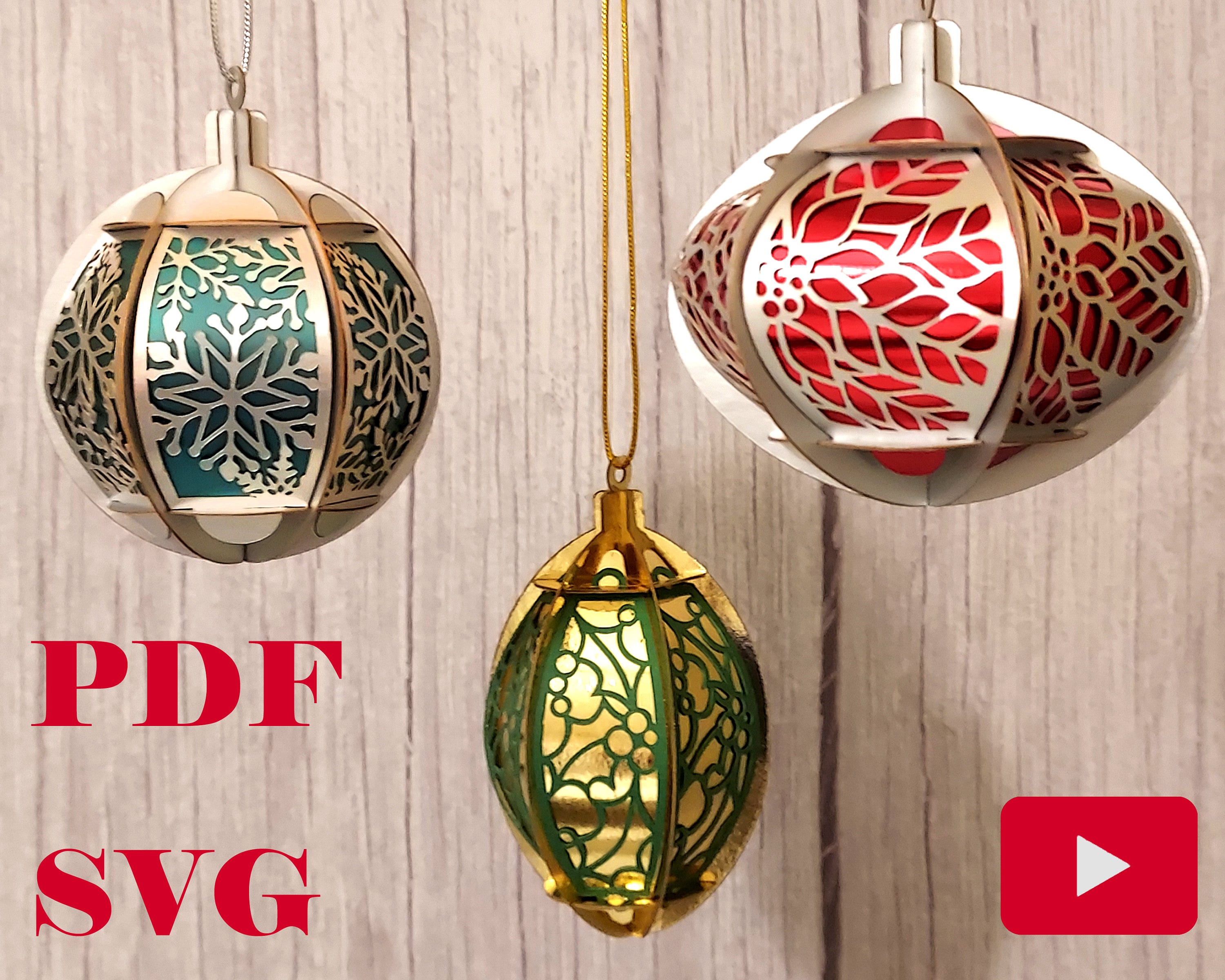 DIY Easy 3D Christmas Ornaments no glue template PDF and SVG file for instant download