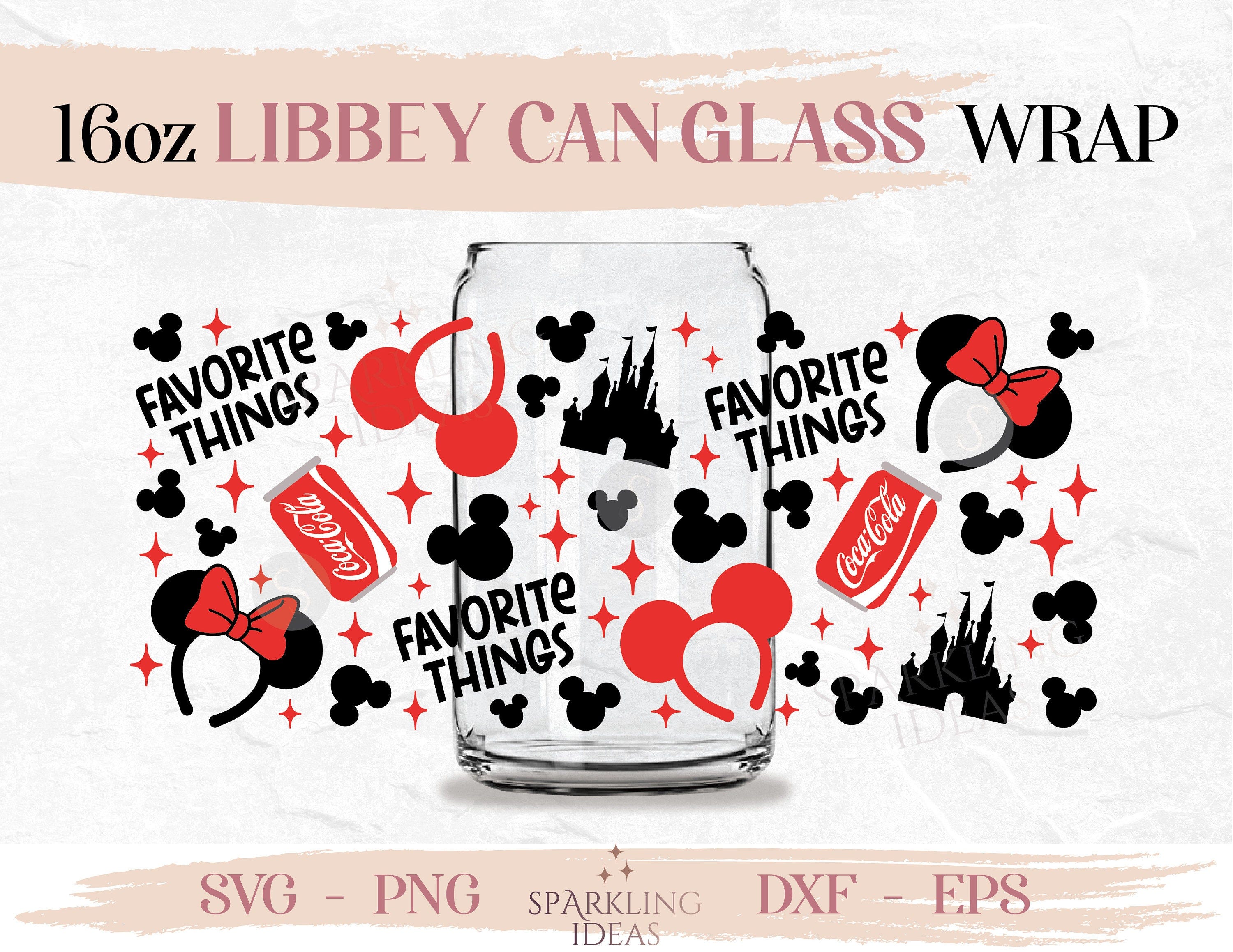 Favorite Things Mickey Ears and Coke LIBBEY Can glass wrap SVG 16oz, Magical Castle Libbey Glass Svg, Mouse Ears Headband Wrap Svg