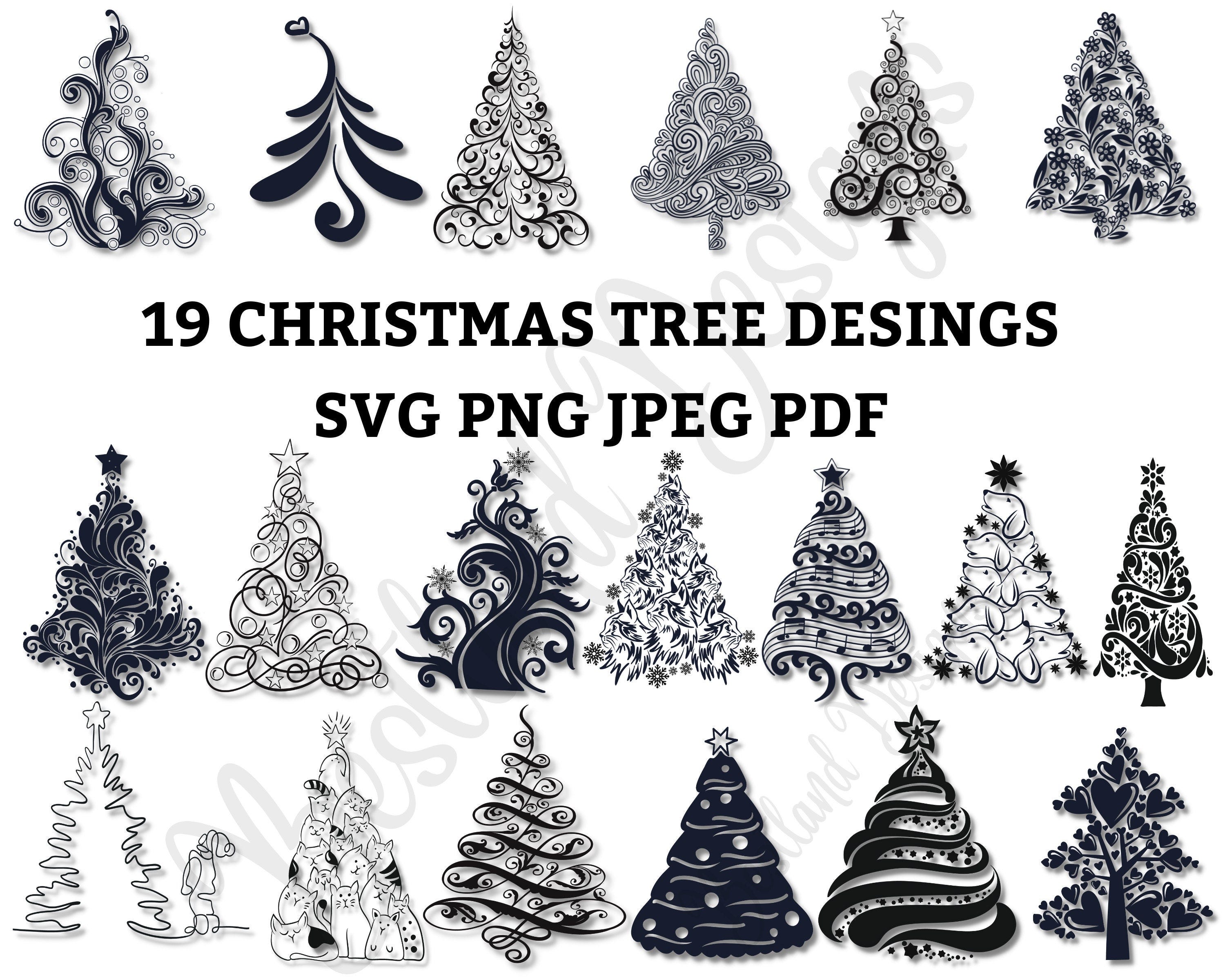 19 Hand Drawn Christmas Tree Bundle. Christmas Tree SVG. Christmas ClipArt. Christmas Tree Clipart. Shabby Tree. Print on Demand