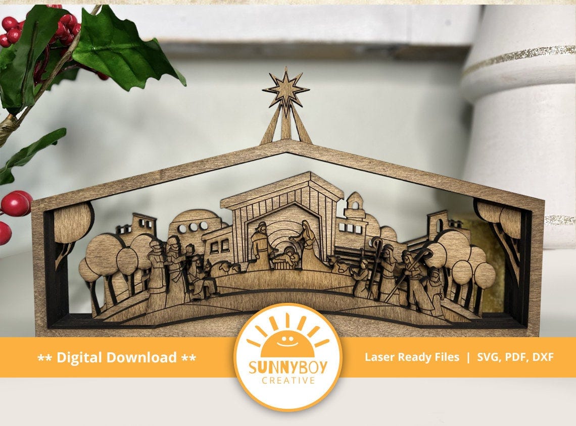 Layered Christmas Nativity Stable | Laser Cut File | SVG PDF DXF | Digital Download