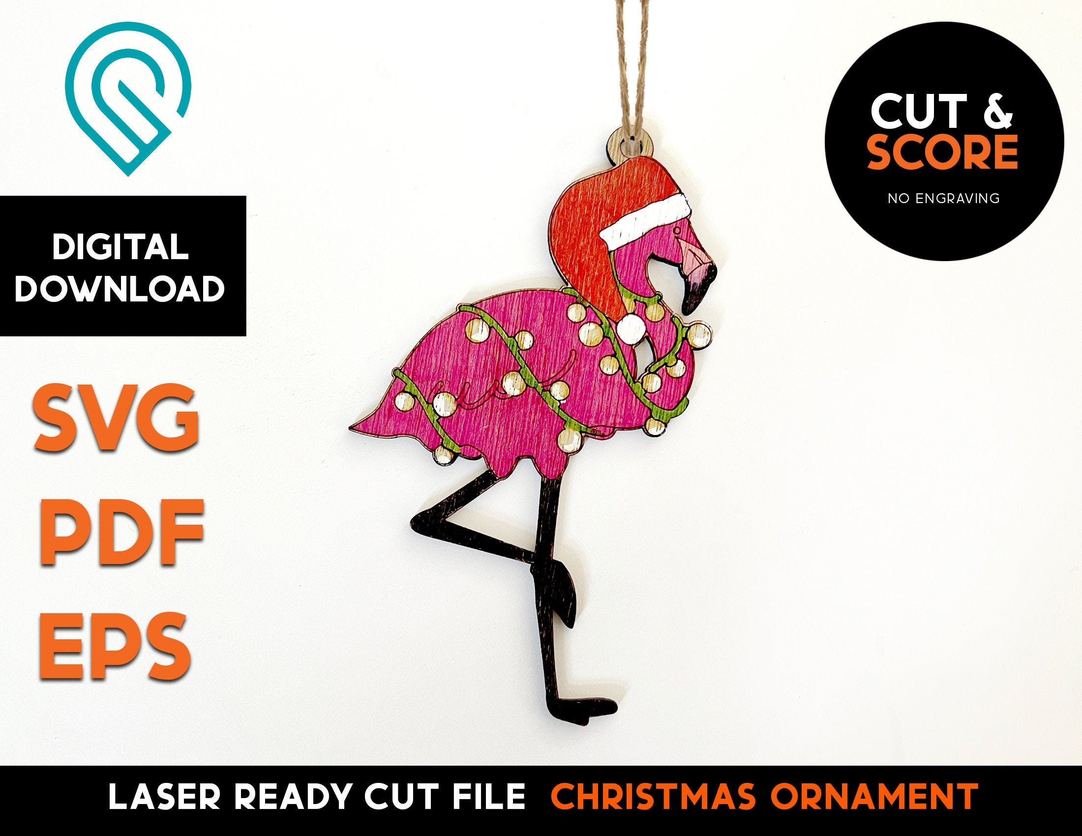 Flamingo Christmas Ornament - Laser Cut SVG File - Glowforge Ready and Tested - Cut and Score - Warm Winter, Lights