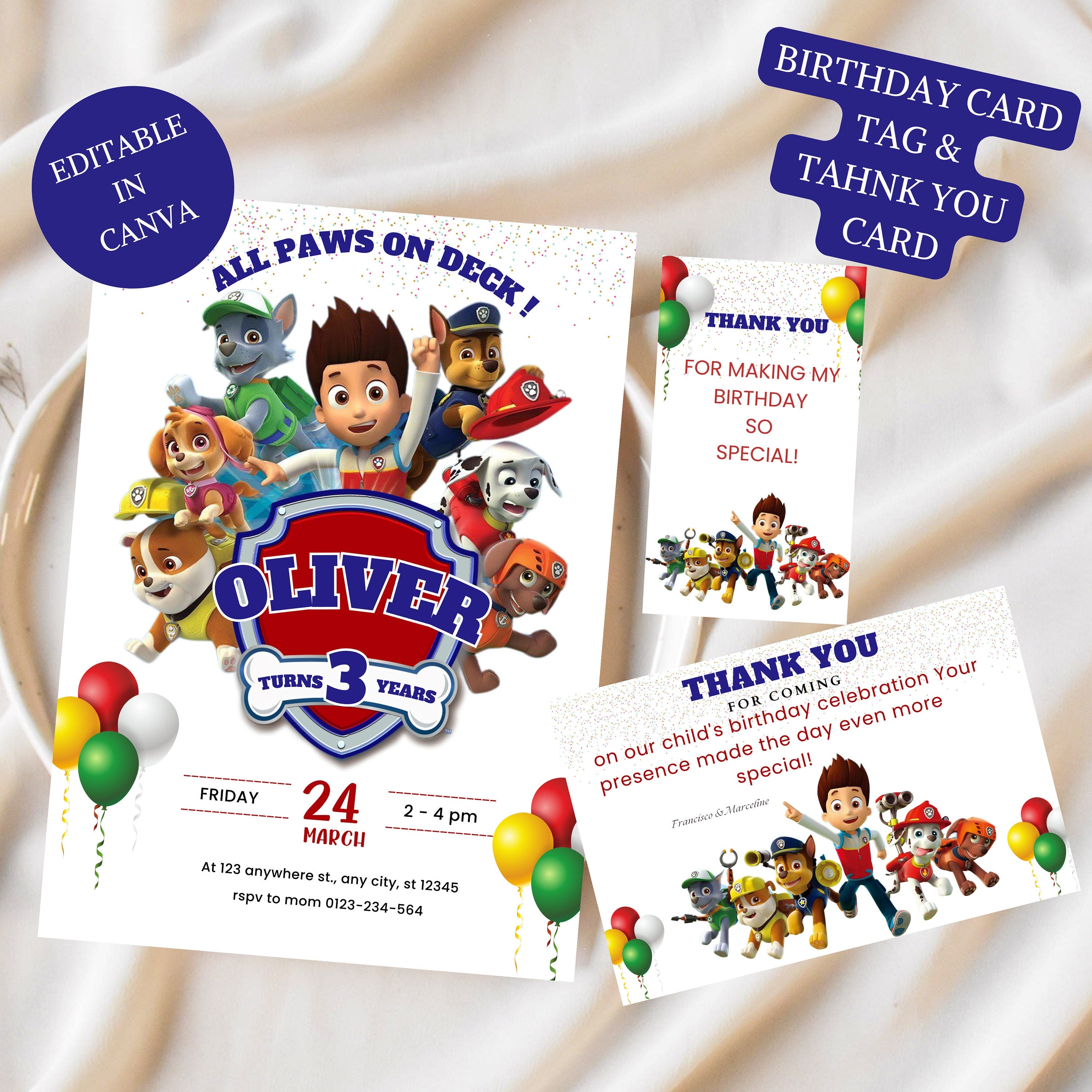 Editable Puppy Patrol and Pup Crew Invite Birthday Invitation Dog Paw Party Digital Template Canva ANY AGE Digital 5x7 Kids