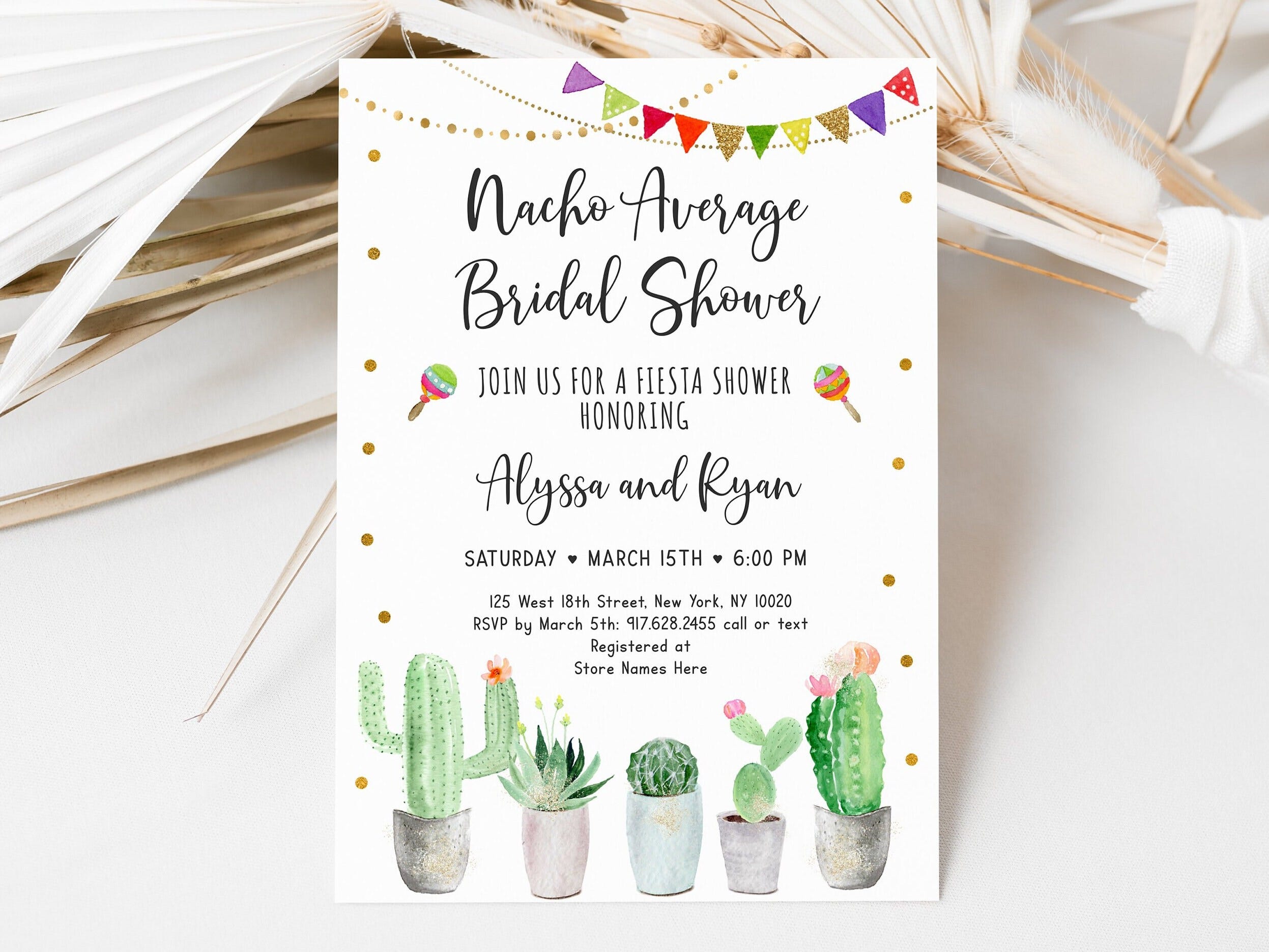 Editable Nacho Average Bridal Shower Invitation Fiesta Couples Shower Gold Cactus Succulent Mexican Printable Digital Download B144