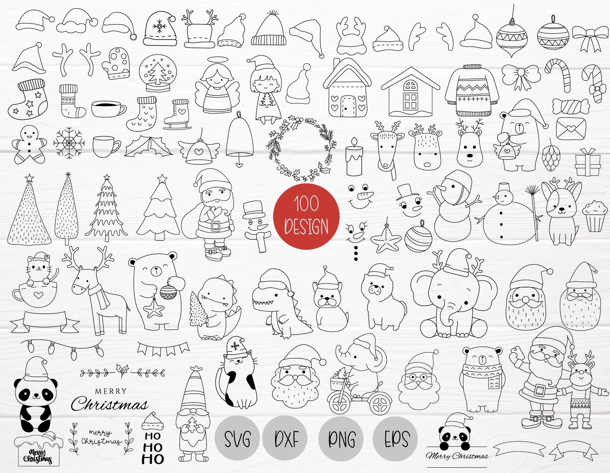 100 Christmas Bundle SVG For Cut File,Christmas Tree,ornaments Doodle, hand drawn,Cartoon, svg,dxf,png,eps, for cricut Silhouette,Cameo