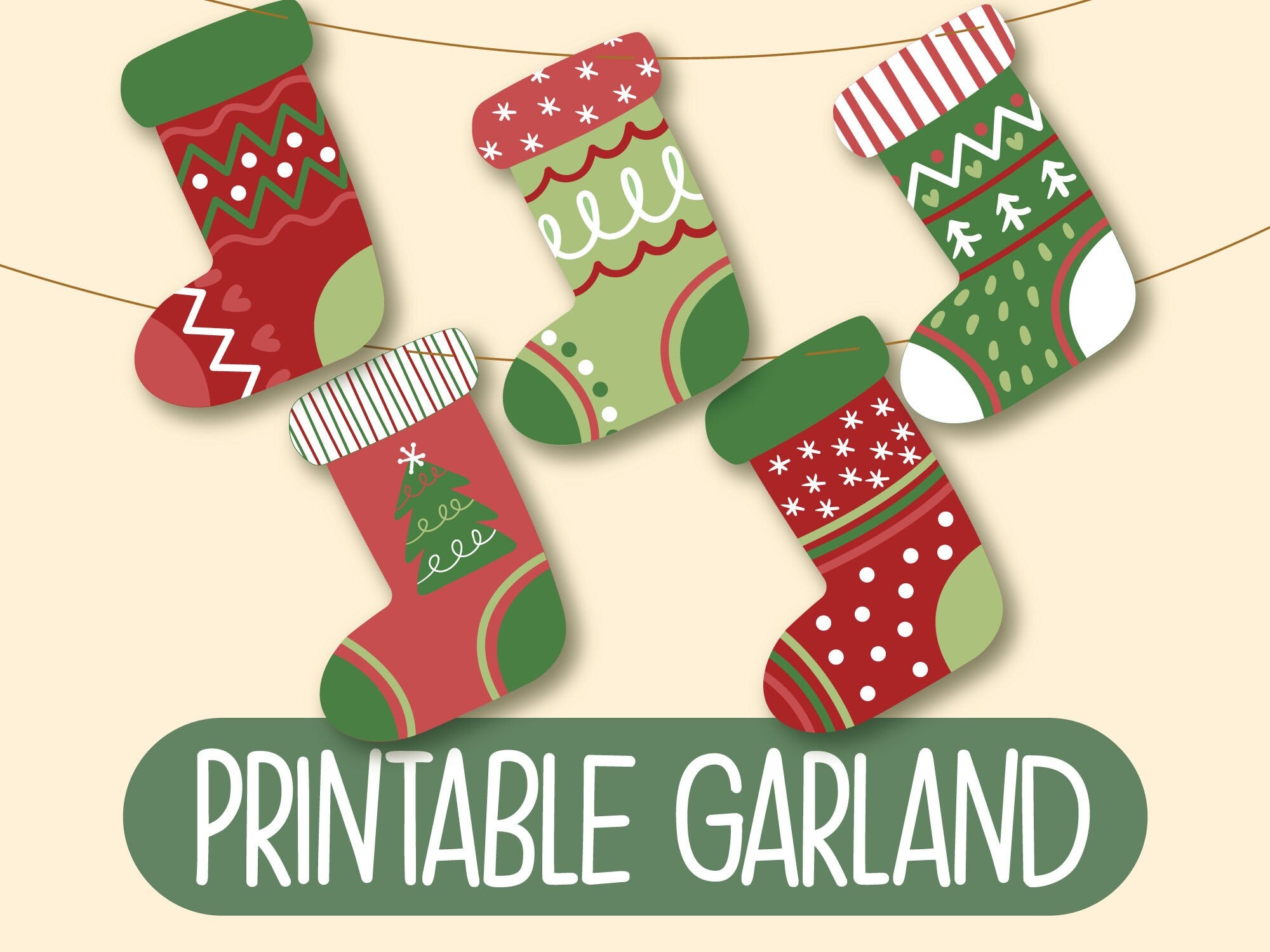Printable Christmas Banner | Printable Christmas Bunting | Christmas Stocking Bunting | Xmas Stocking Garland | Printable Holiday Decoration