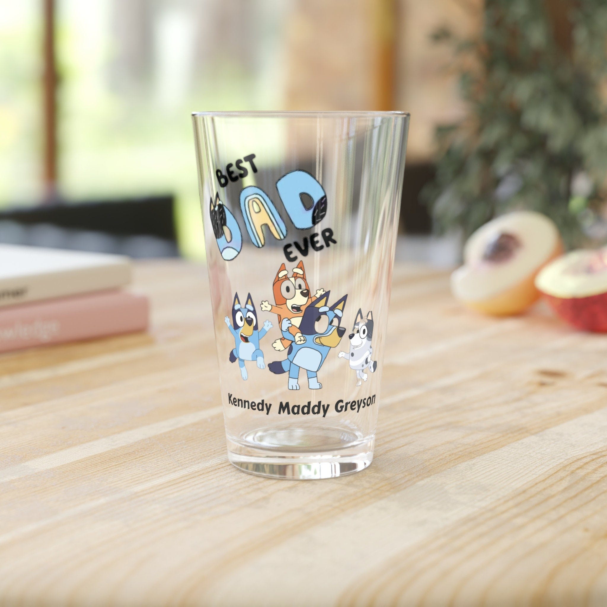 Custom Bluey pint glass, gift for dad, father