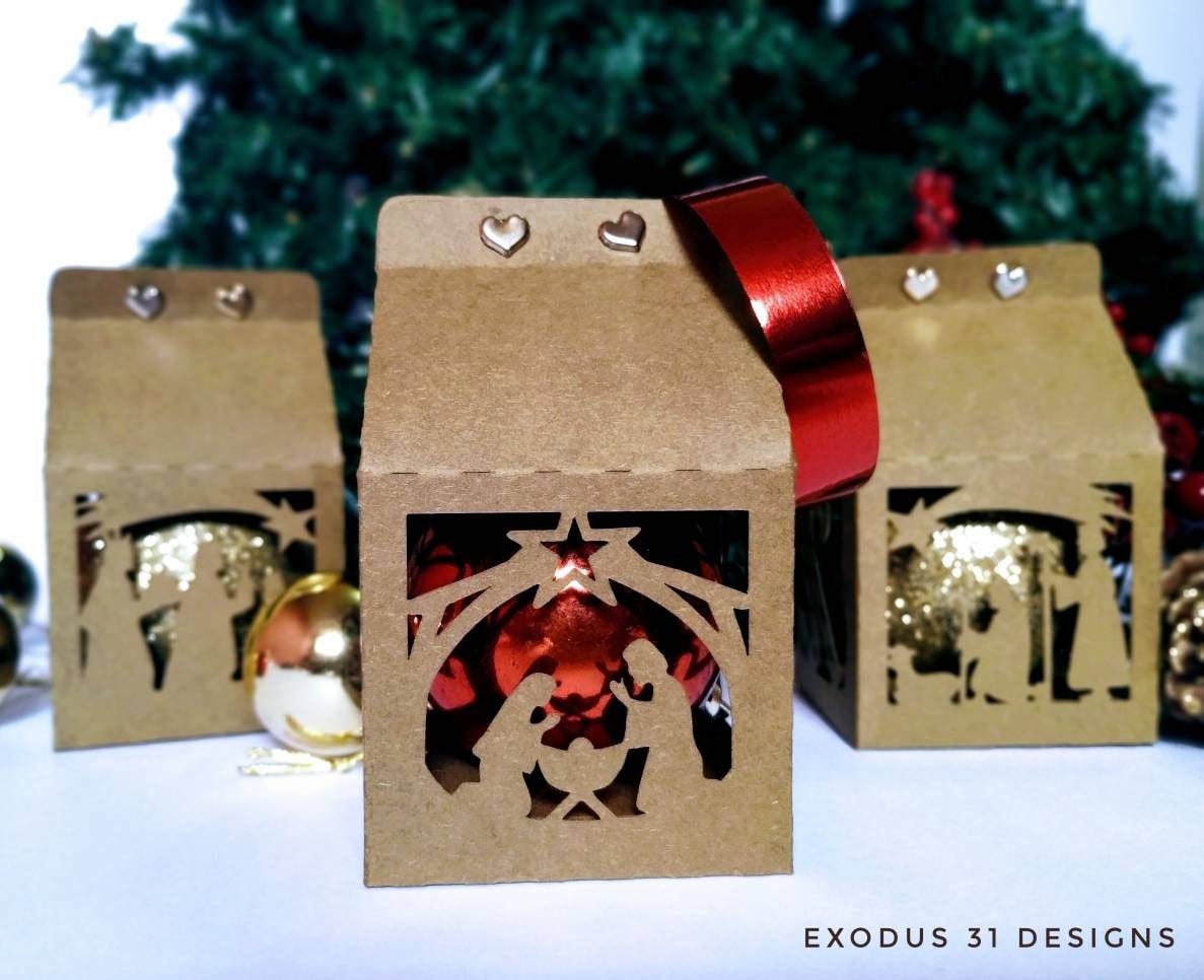 SVG Cricut Cut Files Christmas Ornament Box SVG 3 Templates Round Ball Manger Favor Box 2.5 Nativity Scene Gift Silhouette Cameo Laser Cut