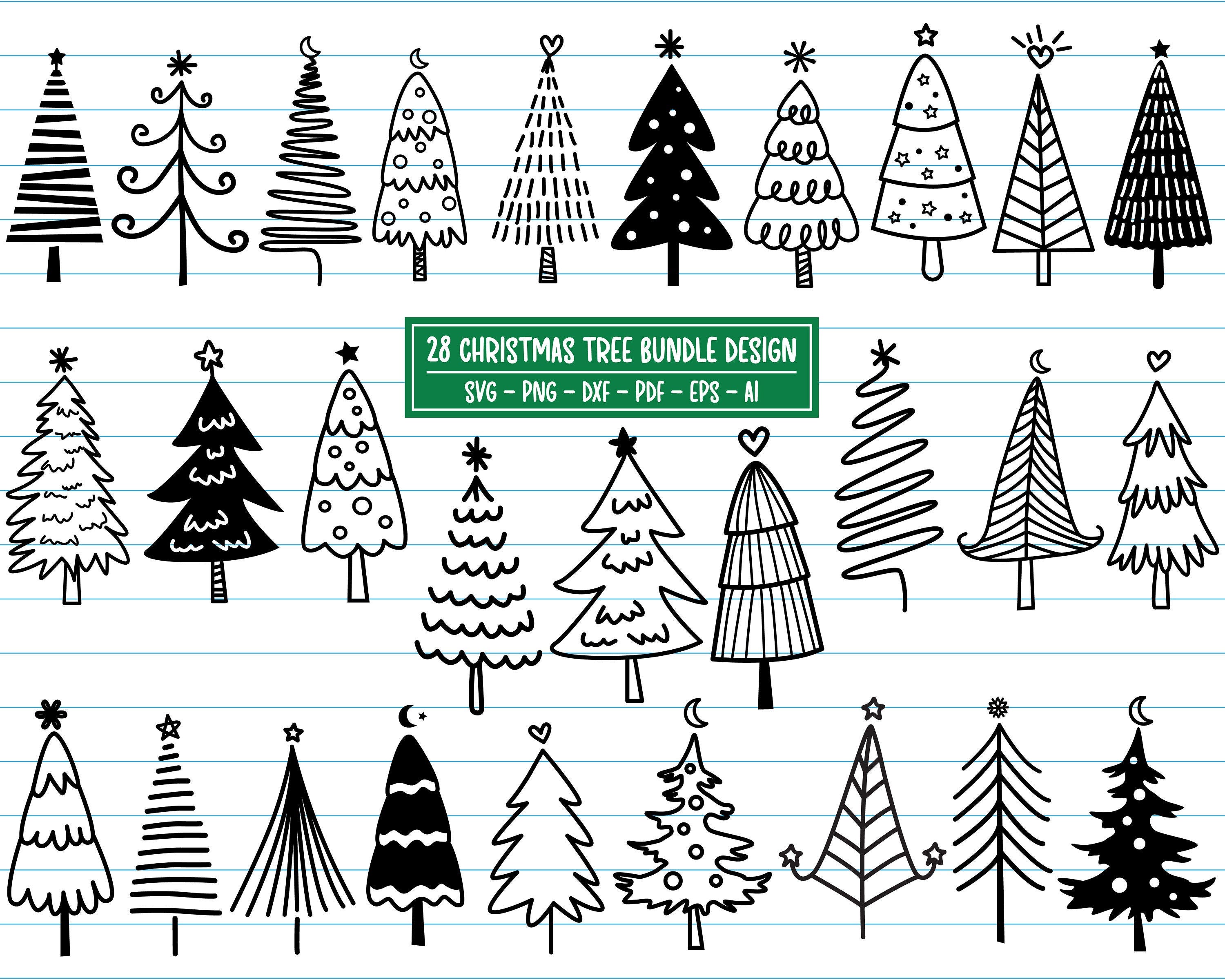 28 christmas Tree Svg Bundle Design, Christmas Trees Svg, Christmas Svg, Christmas Tree Doodle, Christmas Tree Png, Svg Files For Cricut.