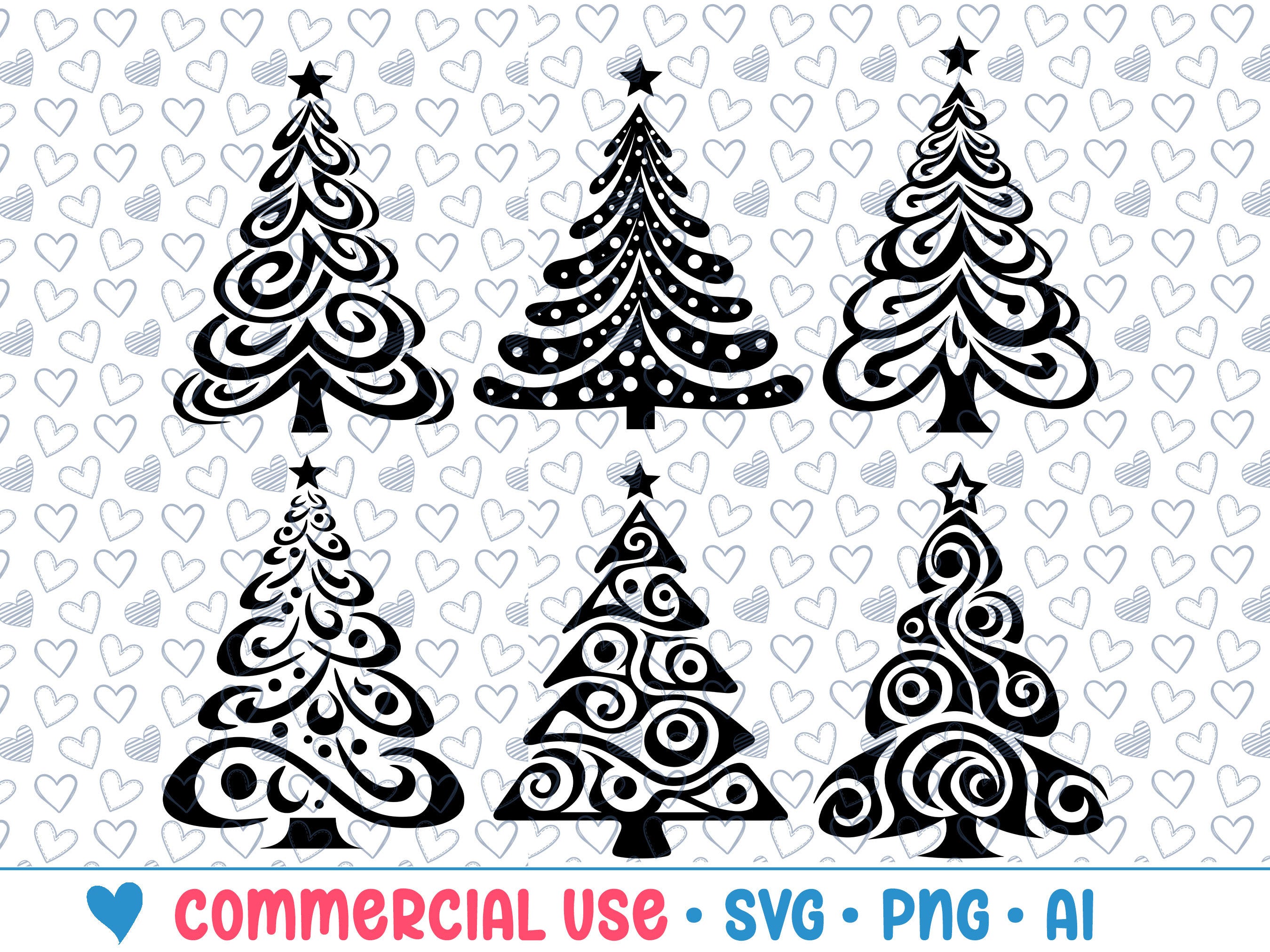 6 Christmas Tree SVG Bundle,Tree Silhouette,PNG,Vector,Commercial Use,Transparent Background,svg files,svg bundle,for cricut,Christmas svg