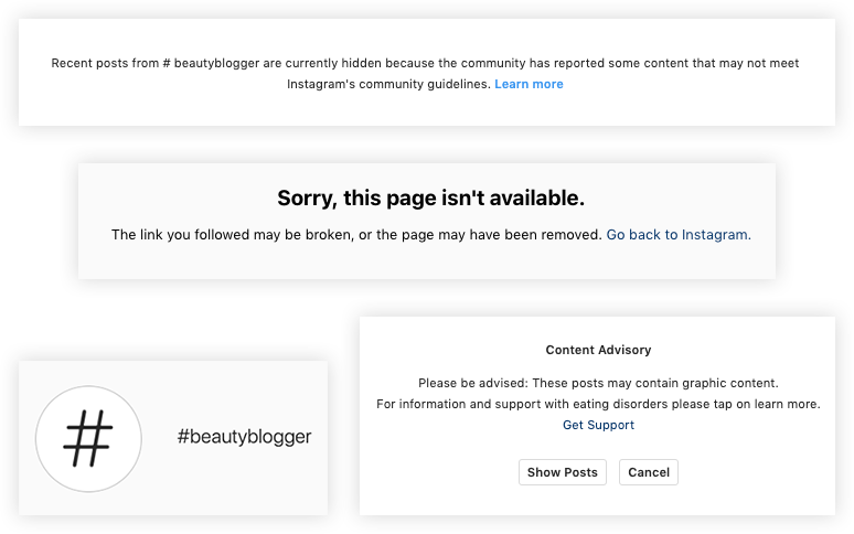 signs of a banned hashtag on Instagram