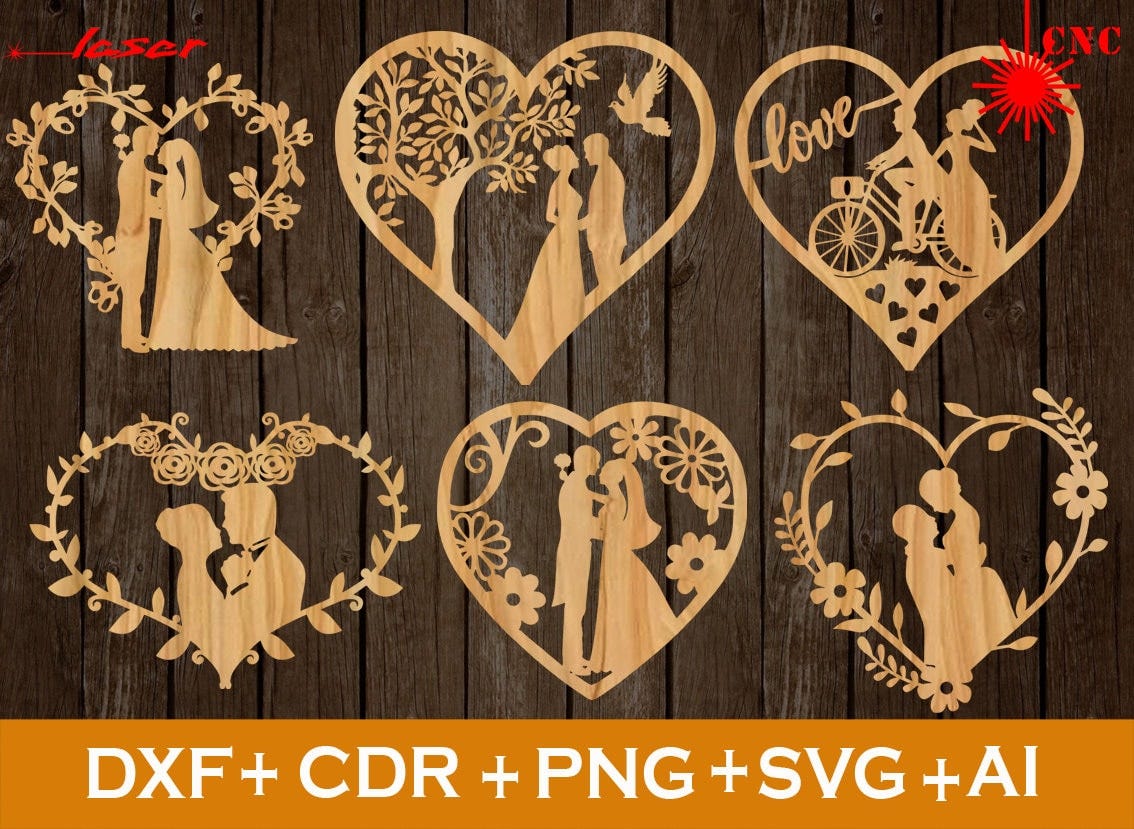 Set of 6 amazing Wedding Heart SVG, Wedding Heart sign, Wedding SVG, Wedding signs, signs, Wedding Signs SVG, Wedding Heart Tree svg