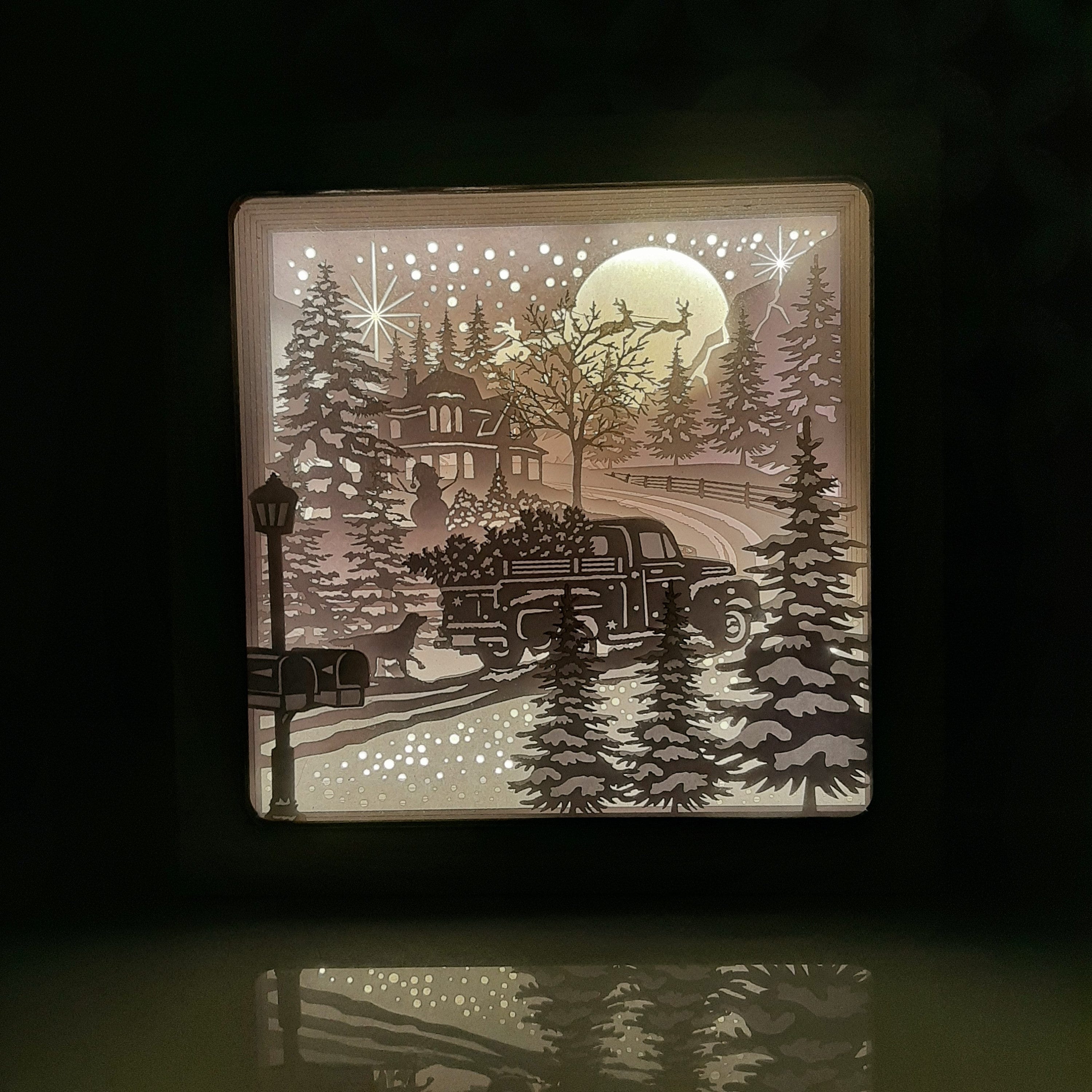 Merry Christmas Shadow Box/Lightbox Snow Santa