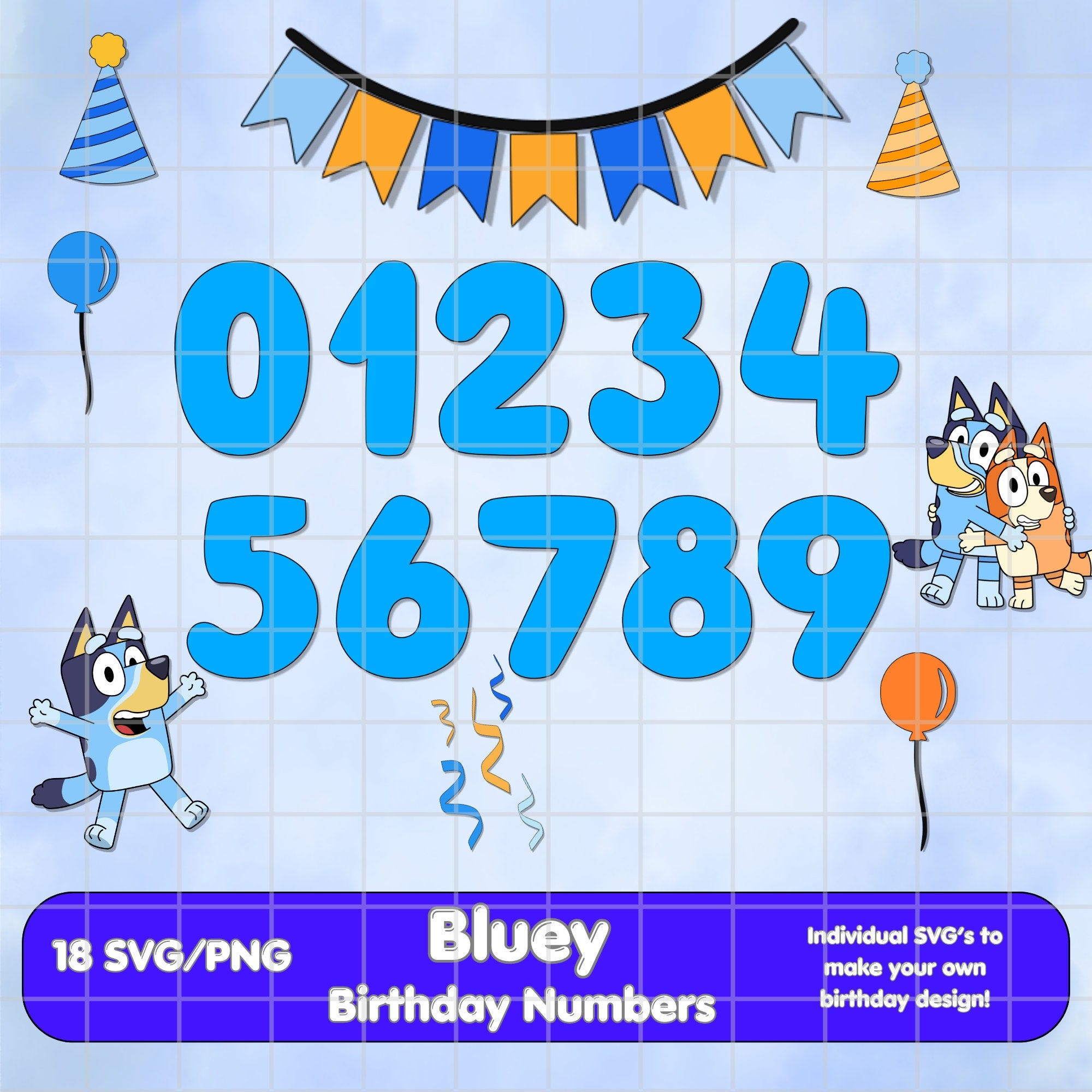 Blue Dog Birthday Numbers PNG SVG Cricut Clipart