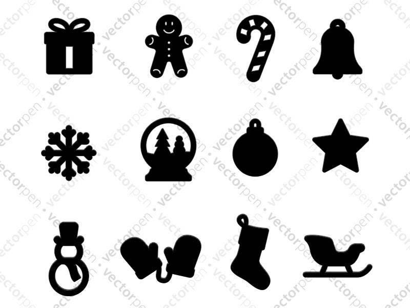 Chrismas and Winter Icons SVG Icon Pack. Holiday Clip art for Scrapbooking, Cricut, and Silhouette. Digital Download
