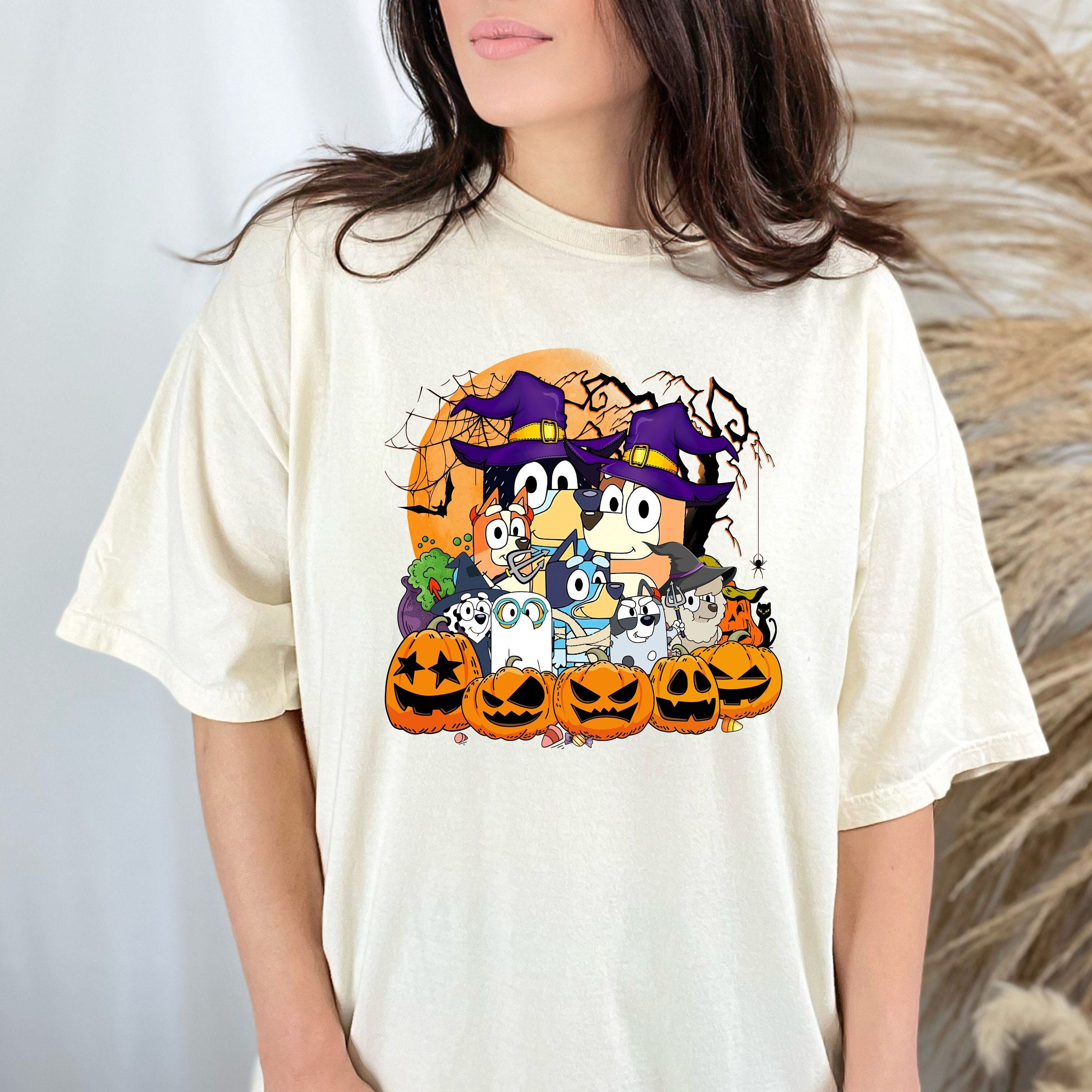 Comfort Colors® Bluey Spooky T-shirt,Bluey Halloween Family Tee, Trick or Treat Shirt, Dogs Halloween tee, Spider Shirt