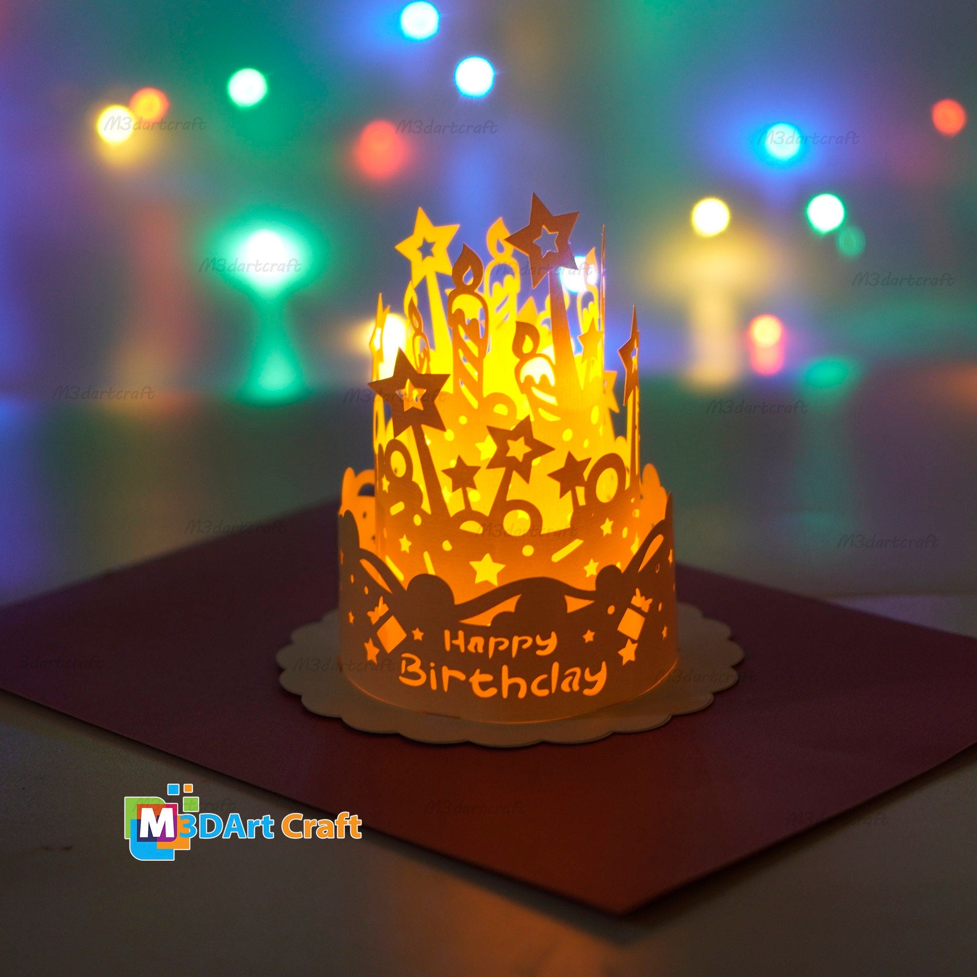 Happy Birthday Lanterns SVG, Silhouette Studio Templates, Happy Birthday Paper Cut Lamp, DIY Birthday Decorations, Birthday Cake Paper Lamp