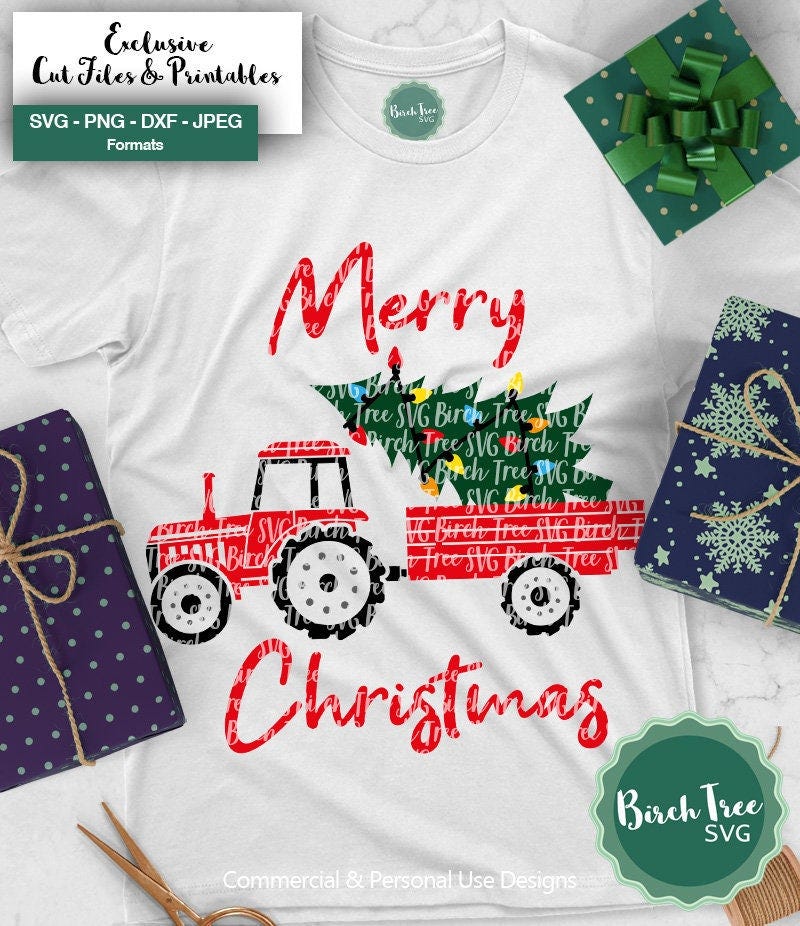 Merry Christmas Tractor Svg, Farmer Christmas Svg, Tractor and Christmas Tree Svg, Christmas Svg, Country Christmas Svg Cricut Dxf Png Jpeg
