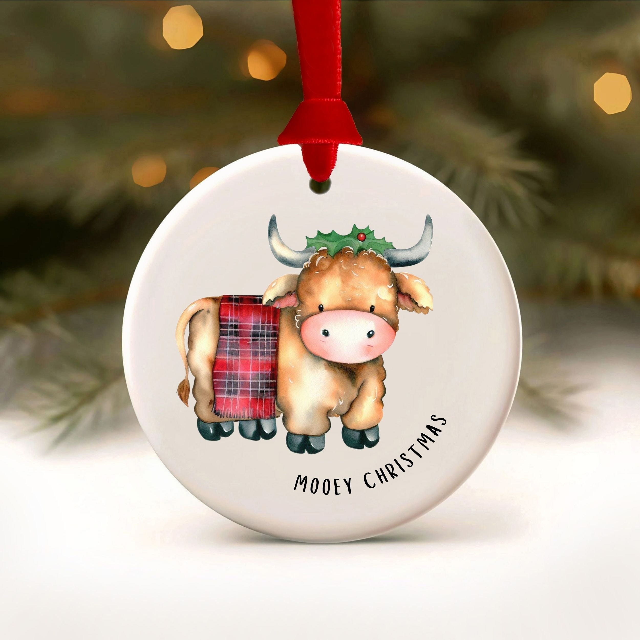 Mooey Christmas Ornament Moo Cow Highland Cow Ornament, Mooey Christmas Heifer, Have a Mooey Christmas 4pcs Xmas Ornaments Set