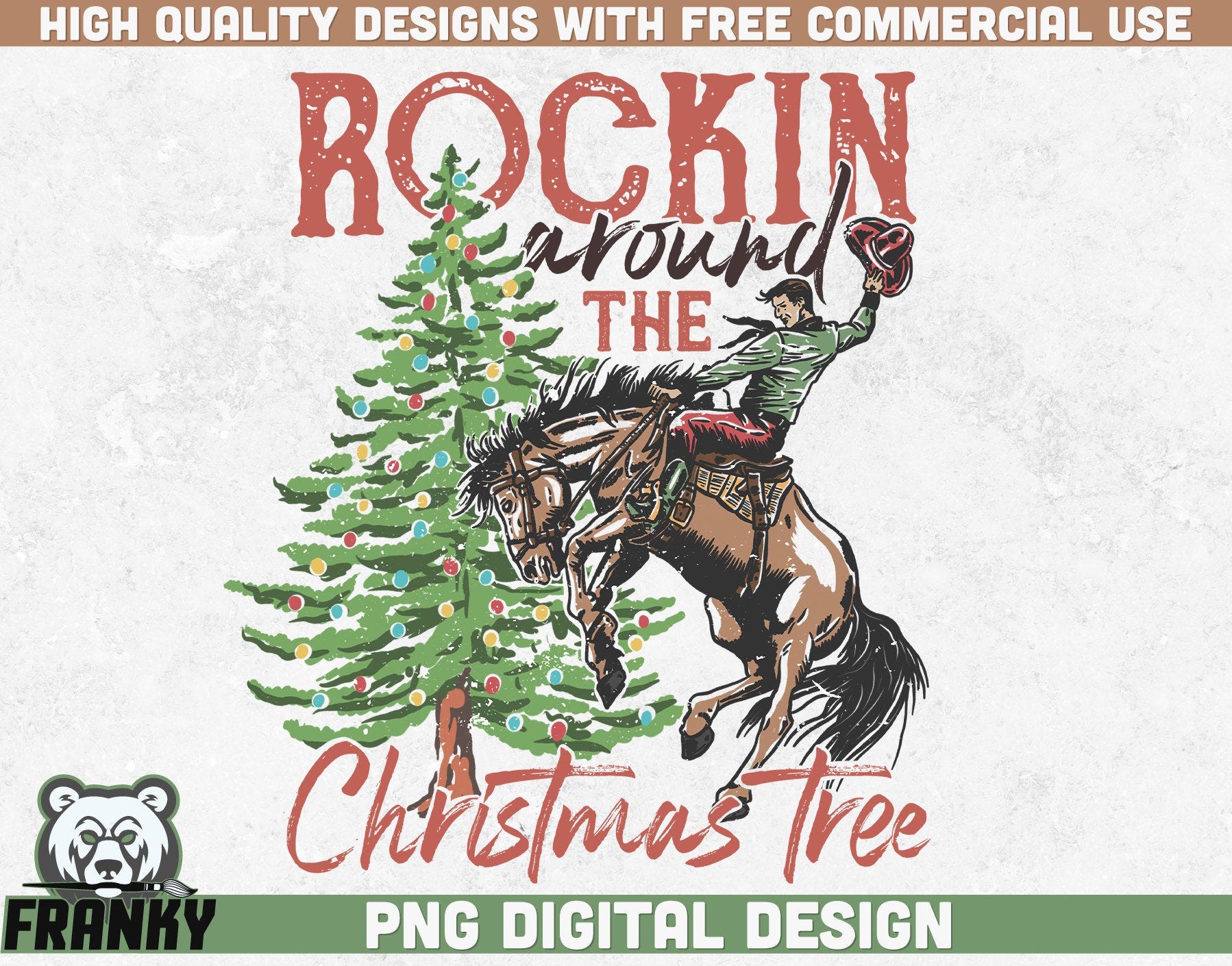 Rockin around the Christmas tree PNG | Sublimation design | Instant download | Country Christmas png | Retro Christmas sublimation png