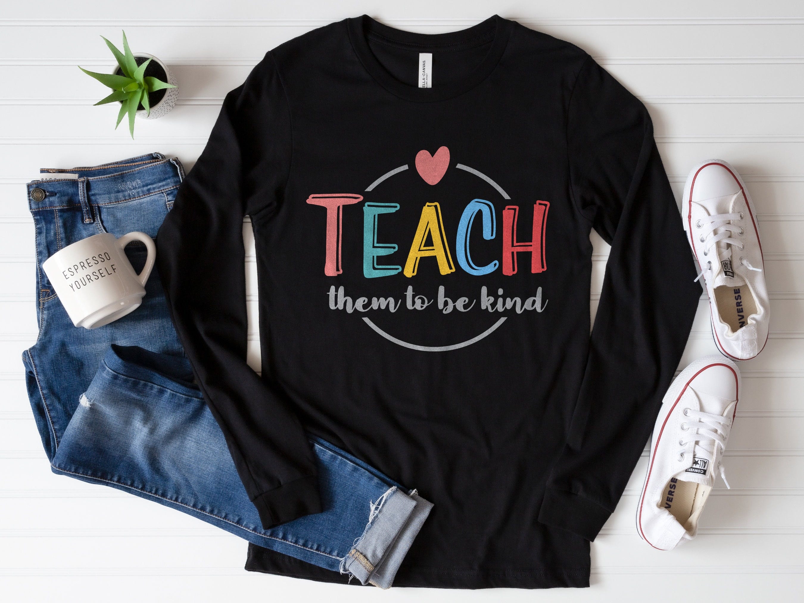 Teach them to be kind svg, teacher appreciation, teacher life svg, teacher shirt svg, teach love inspire, digital design in 7 formats
