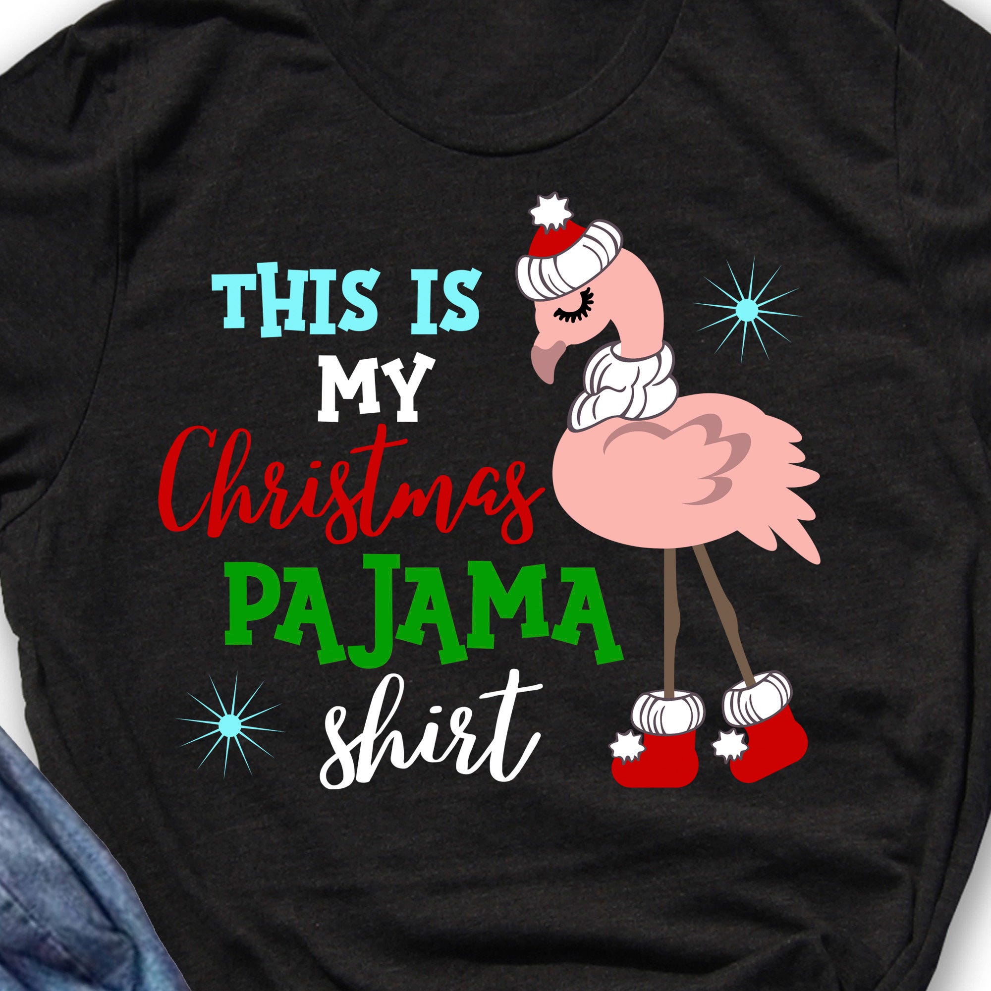 Christmas Flamingo svg This is my christmas pajama shirt quote svg Winter hat png Xmas ornaments Cricut designs