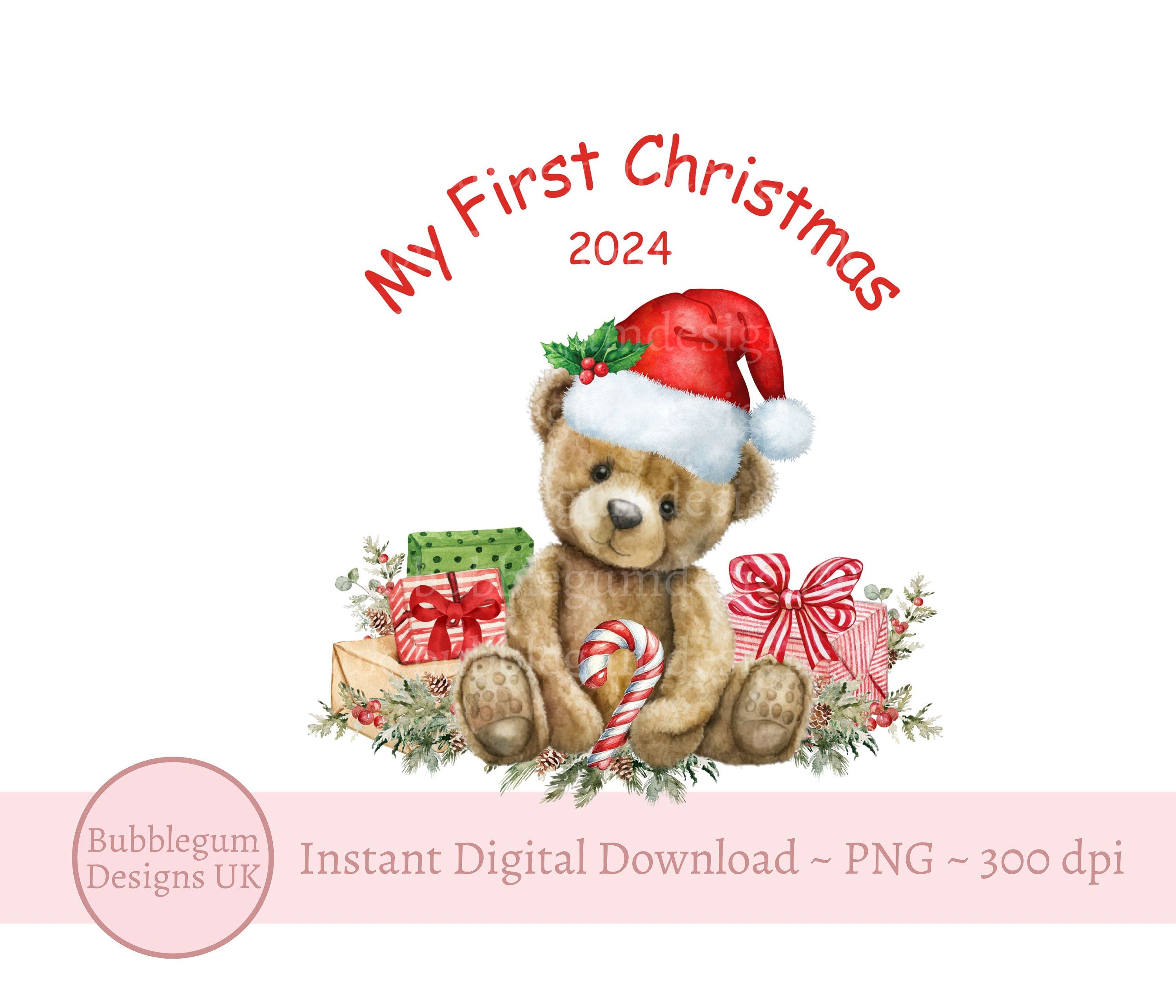 My First Christmas 2024, Santa Bear Christmas Sublimation Design, Baby 1st Christmas, Santa Sack, Baby T Shirt, Instant Digital Download