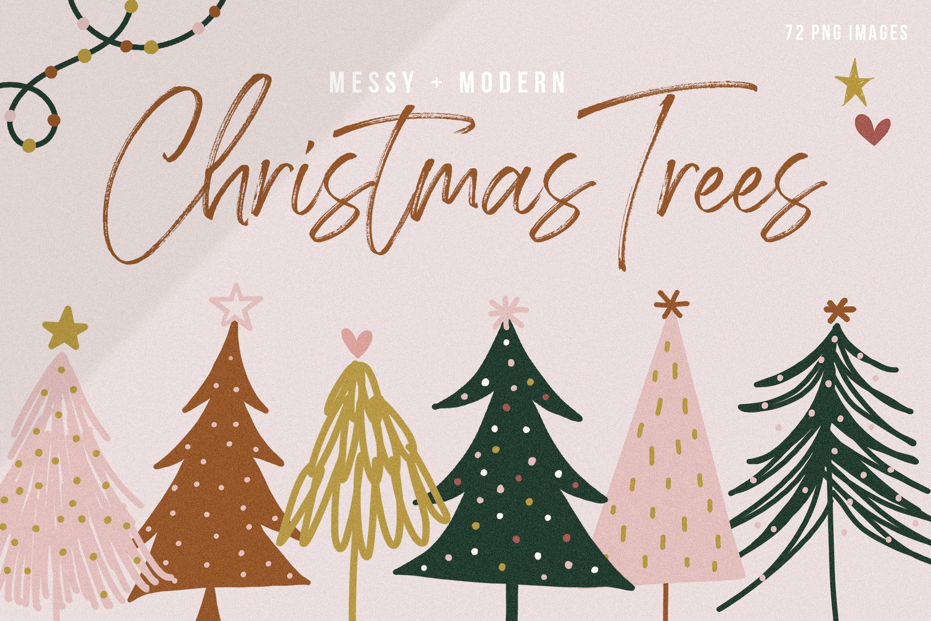 Boho Christmas Trees Clipart, Modern and Messy Christmas Trees, Boho Trees, Christmas Clipart, Retro Christmas, Sublimation Clipart