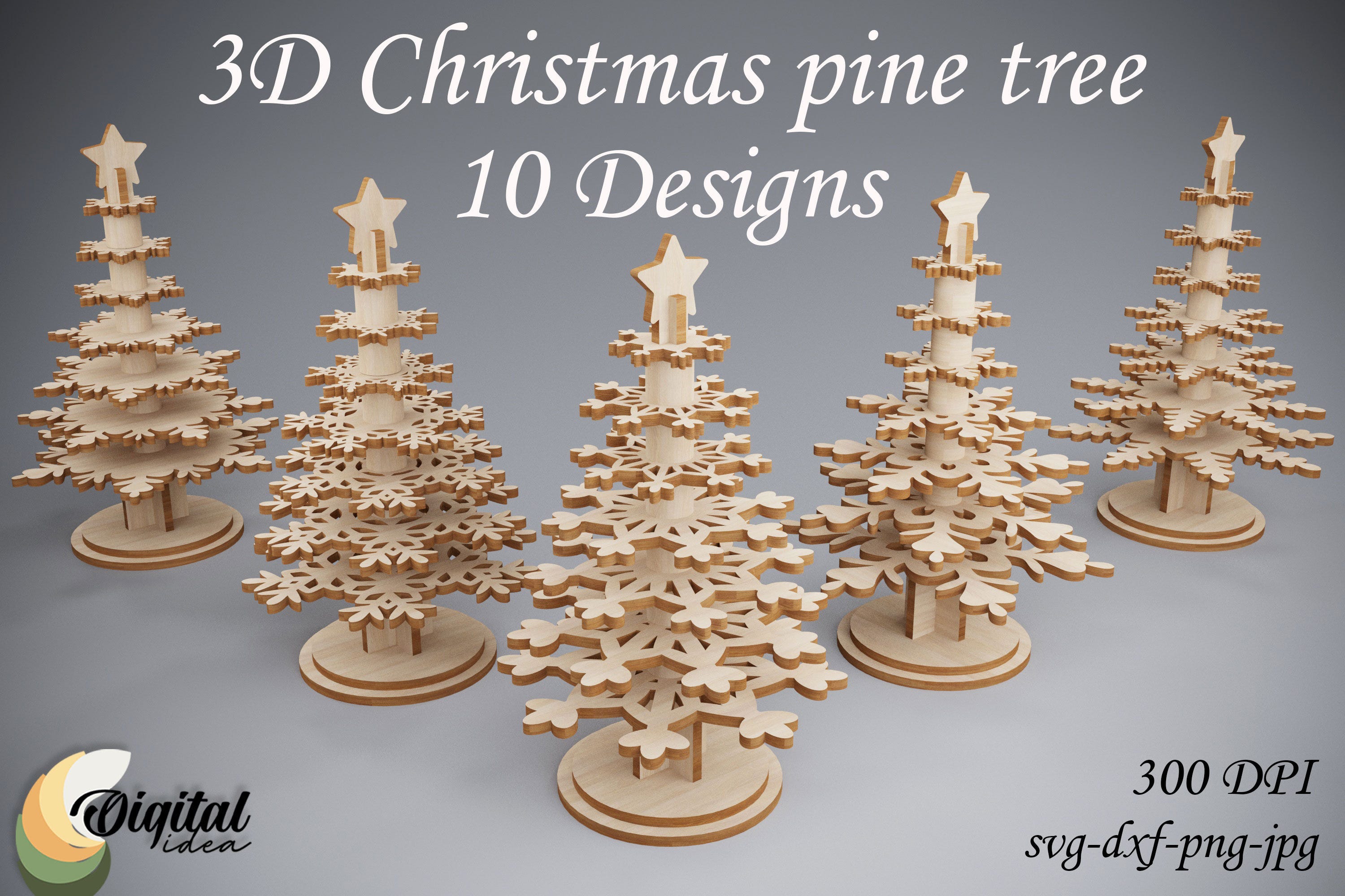 3D Christmas trees laser cut bundle, standing trees glowforge, pine trees laser, Stacked Christmas tree decor SVG, Layered snowflake tree