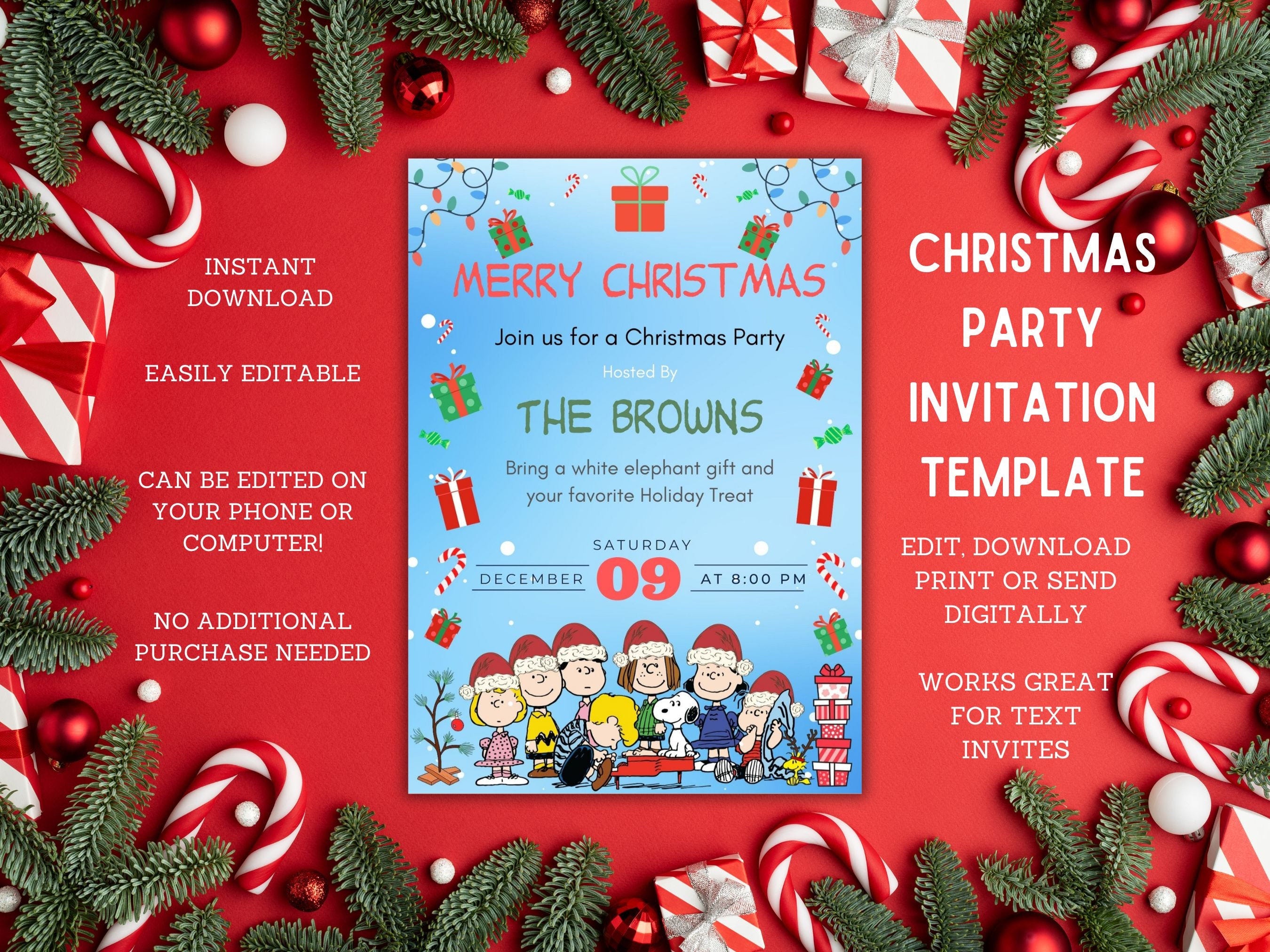 Peanuts Charlie Brown Merry  Friendsmas Friends Christmas Holiday Party Gathering Friend Invitation EDITABLE TEMPLATE Instant Download