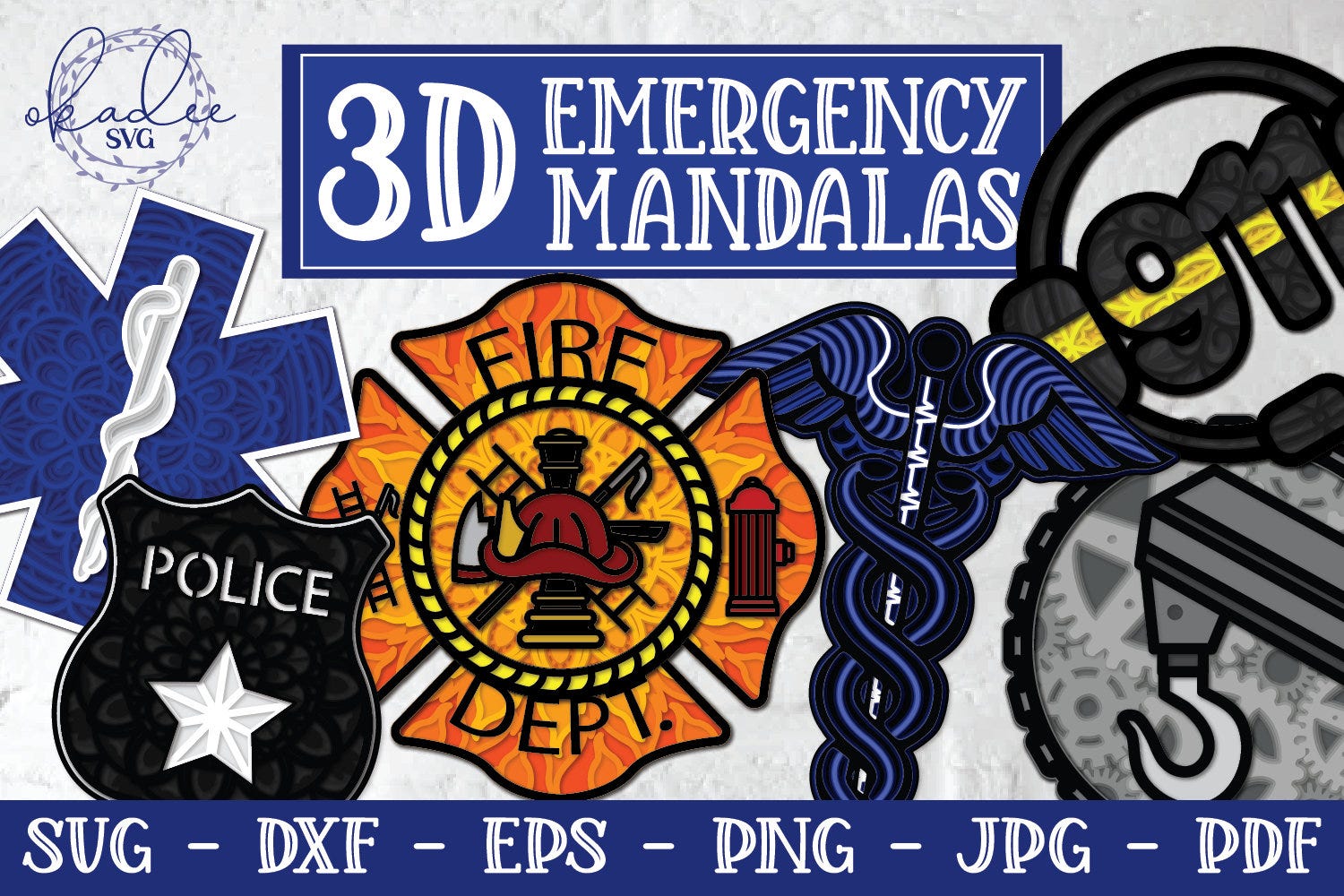 3D Emergency Mandala Bundle, First Responder Mandala, 3D Maltese Cross, 3D Star of Life, 3D Caduceus, Star of Life Mandala, Caduceus Mandala