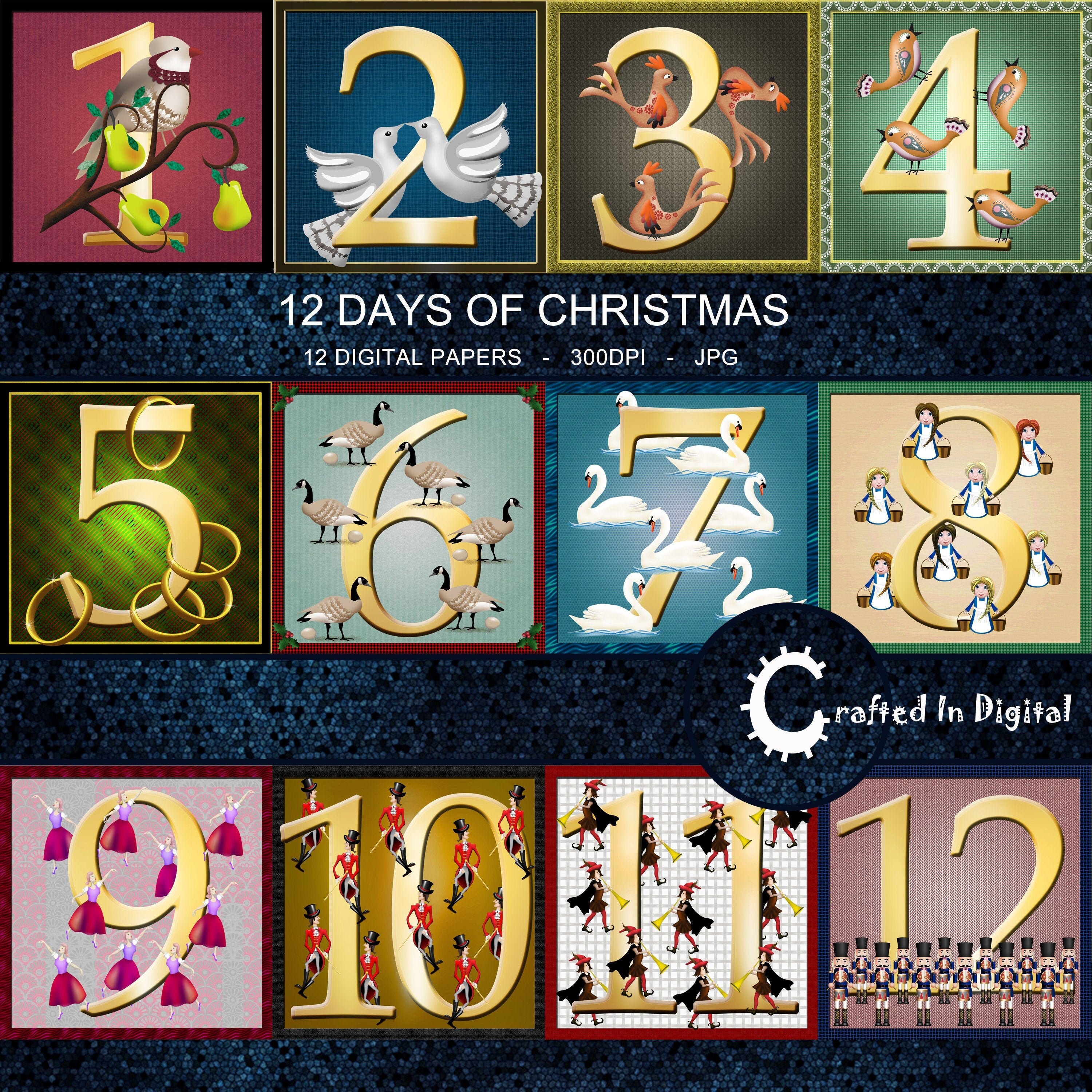 12 Days of Christmas Vignettes - Digital Paper Collection