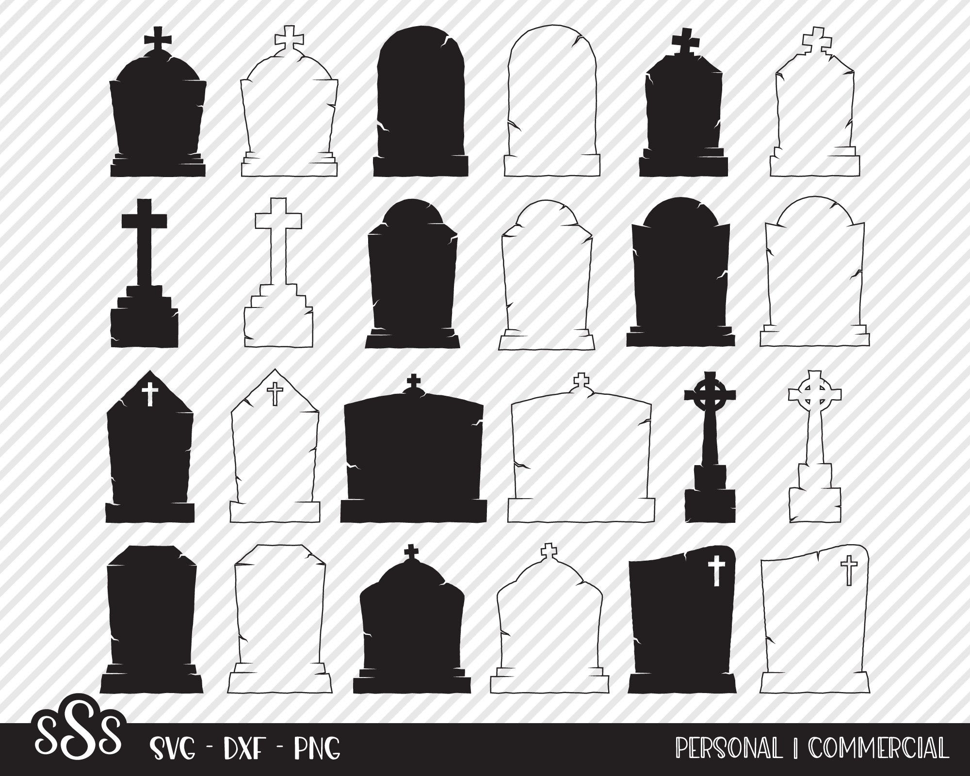 Tombstone Bundle SVG, Cut File, Halloween Shirt Design, Graveyard Rip Gravestone, Haunted House Decor, Outline, Cricut, Silhouette, DXF, PNG