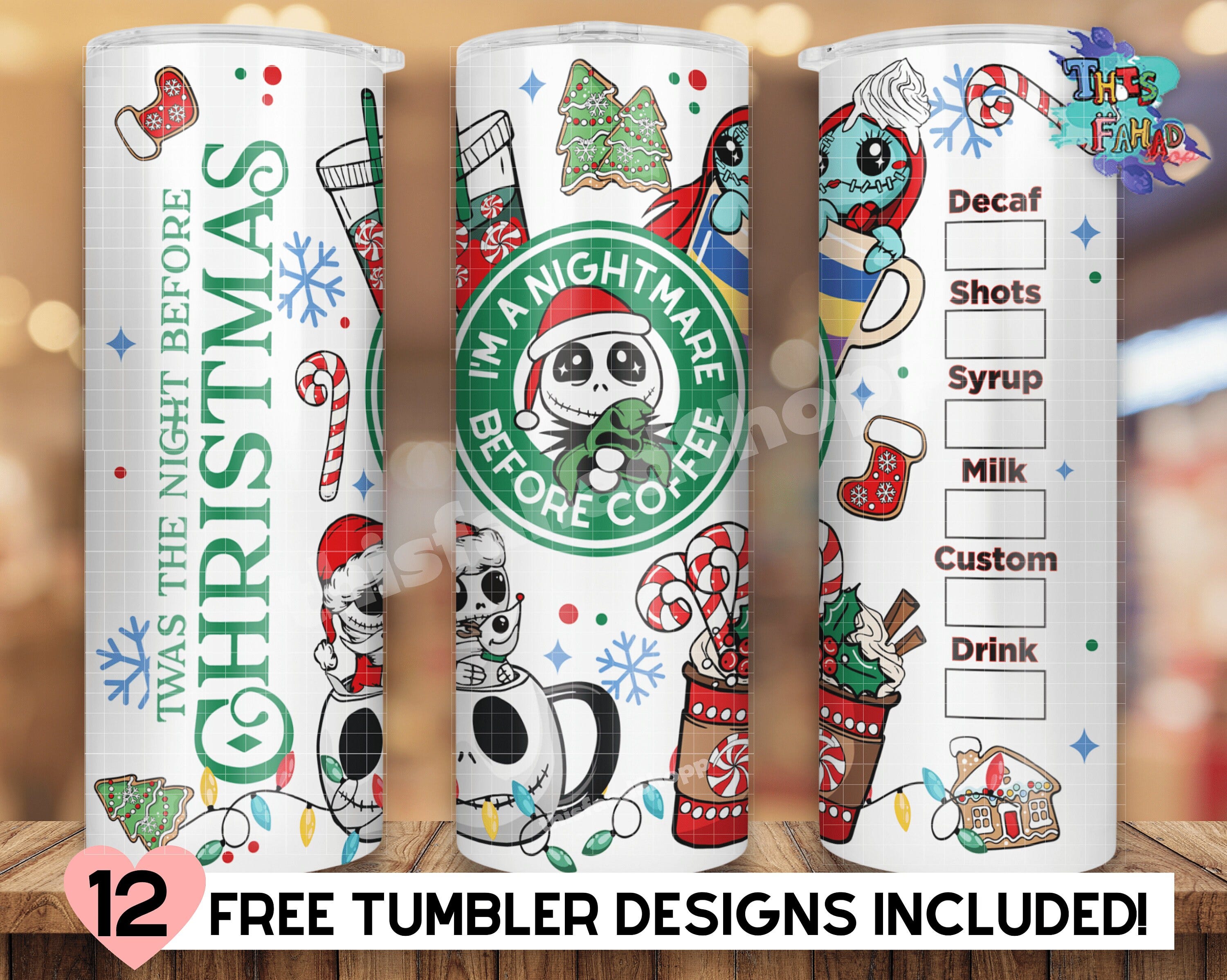 Christmas Coffee 20oz Skinny Tumbler, Before Christmas Coffee PNG Scary Movie Sublimation Straight & Tapered Tumbler File Digital Download
