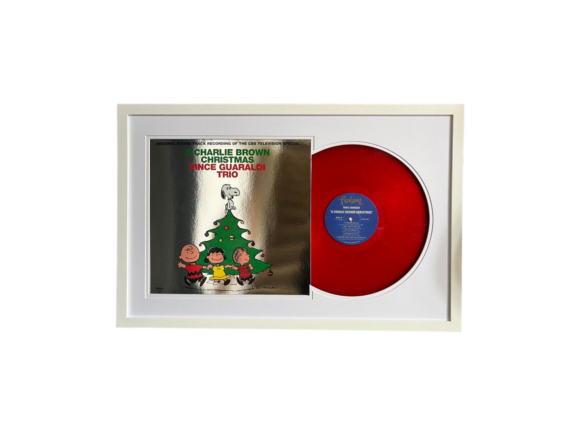 Vince Guaraldi Trio - A Charlie Brown Christmas, Framed Vinyl Record & Album Cover, Ready to Hang, Music Gift, Wall Art