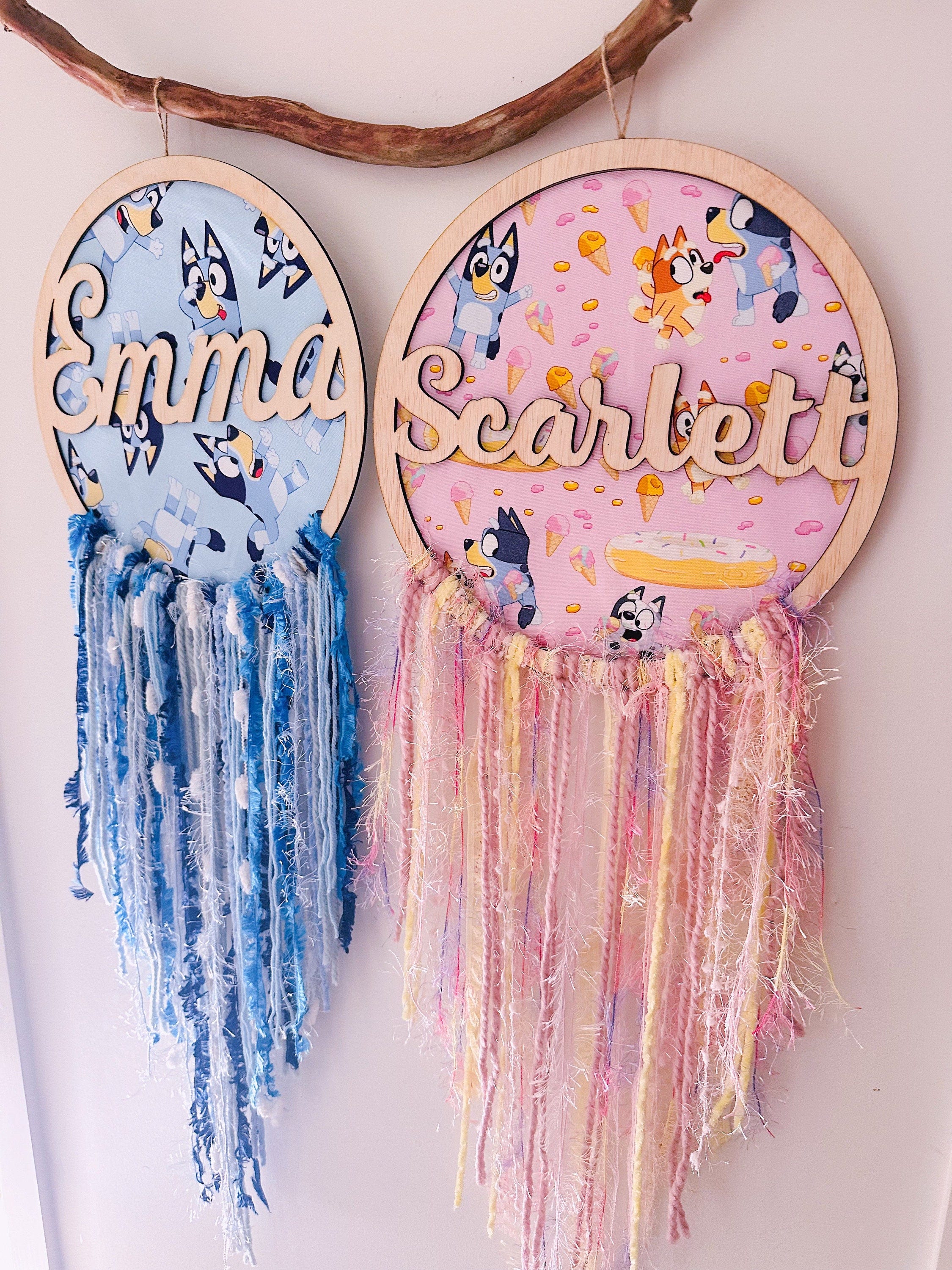 personalised custom bluey bingo and muffin Dreamcatcher name plaque nursery decor