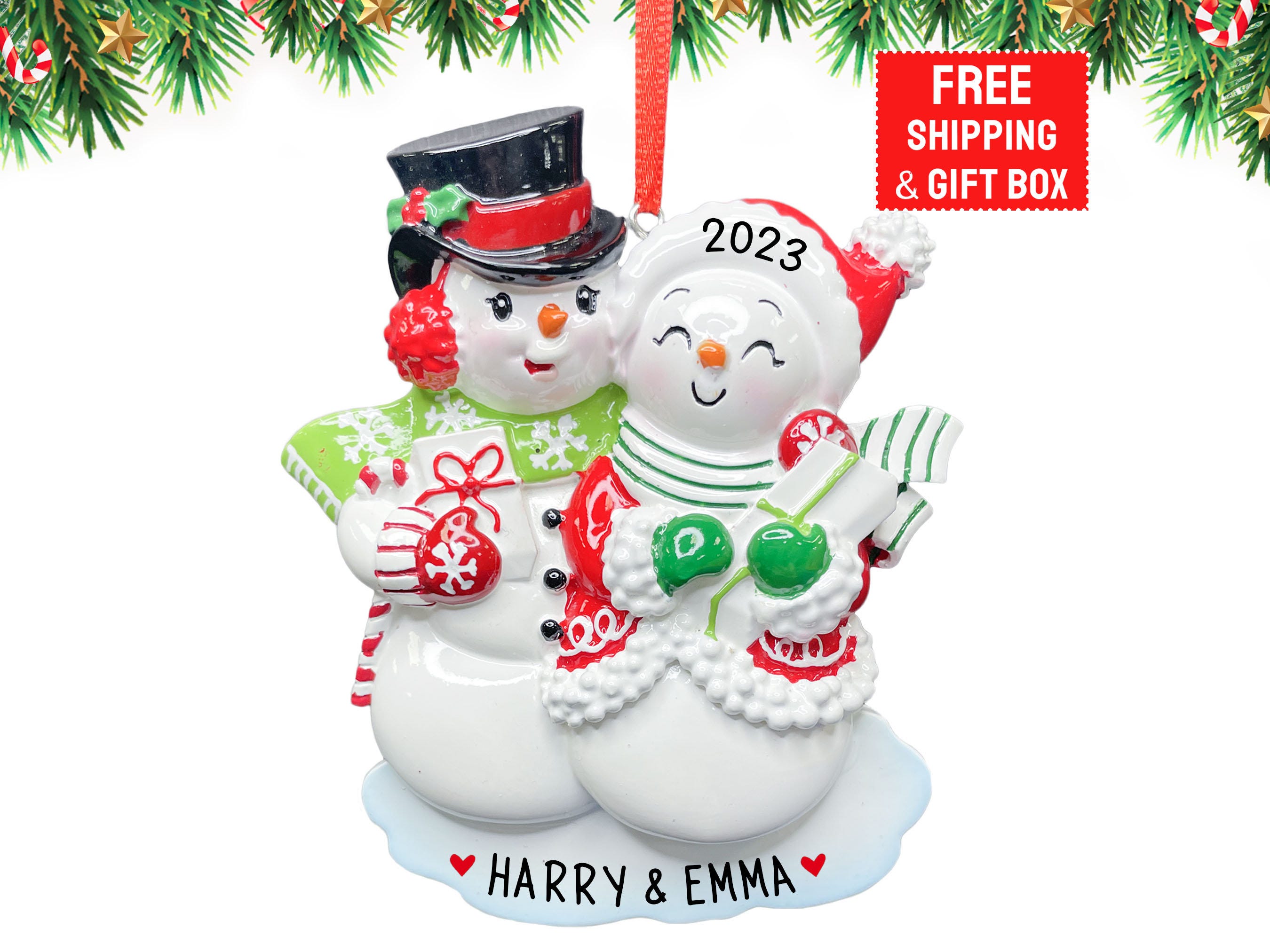 Personalized Our First Christmas Together Ornament 2023 | Customized Snowman Couple for Xmas Tree | Custom Dating New Family of 2 Gift