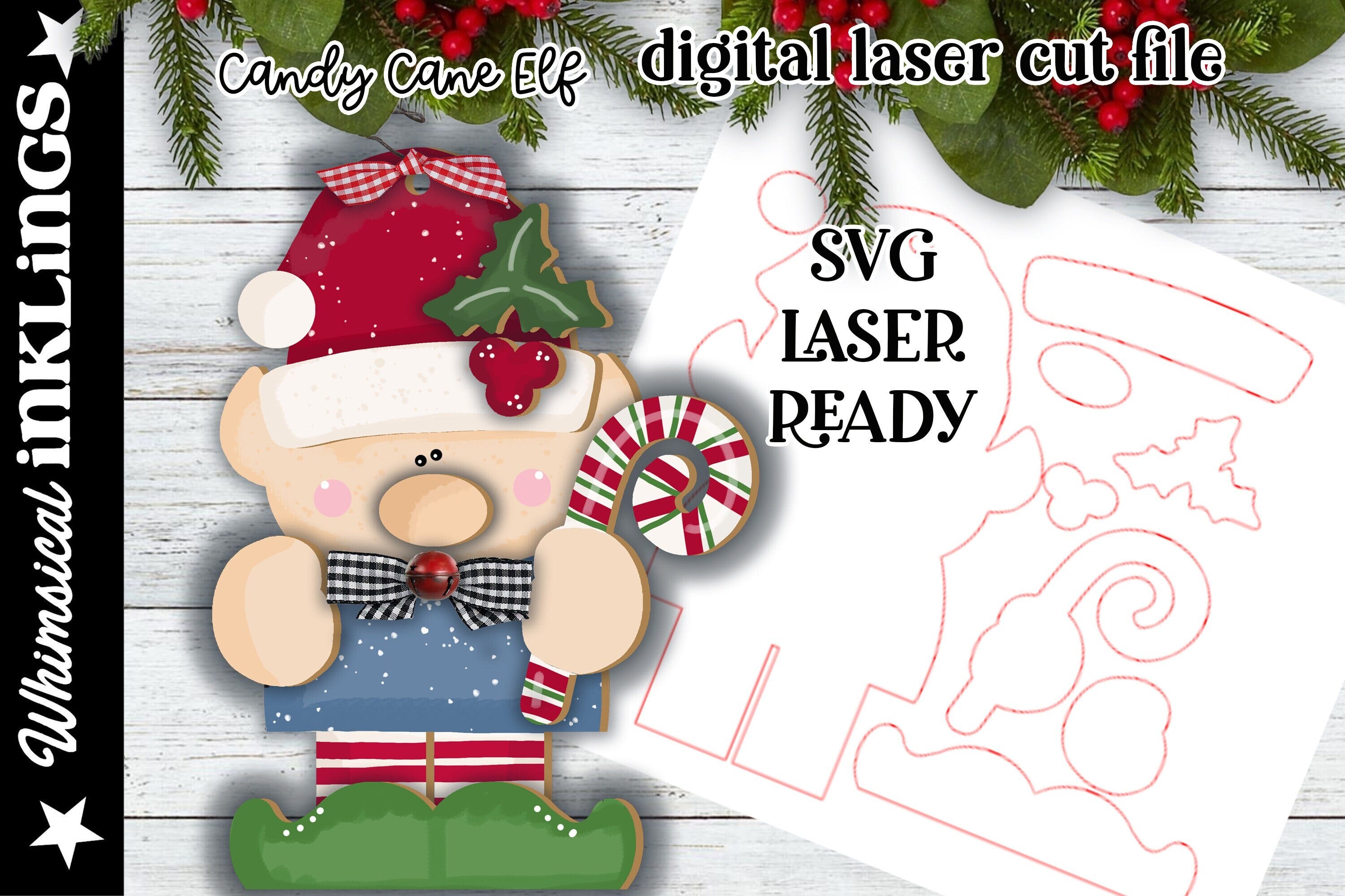 Candy Cane Elf Ornament SVG| Laser Cut Elf Ornament| Glow forge| Ornament SVG