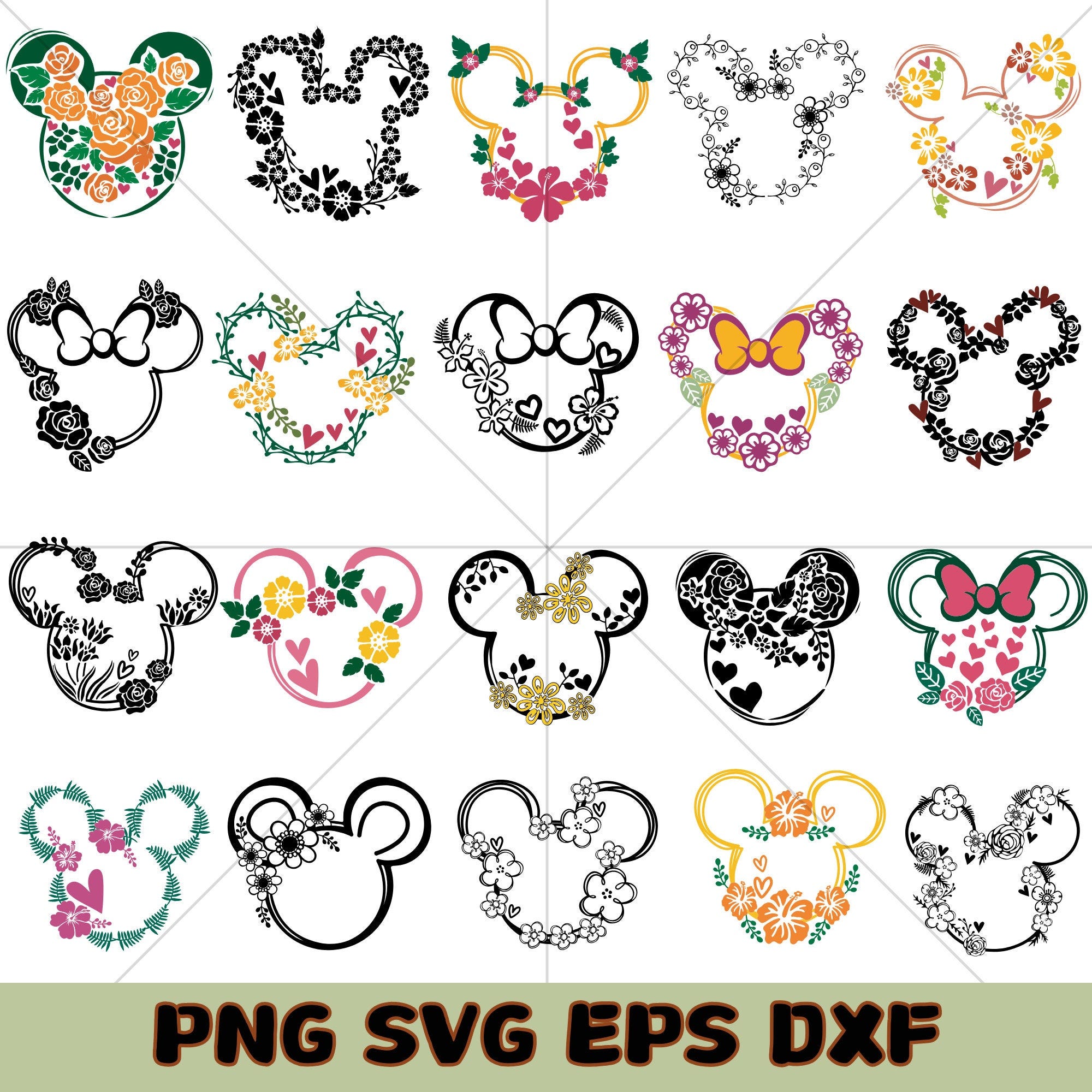 Flower Mouse Head SVG, Flowers MinnieMouse ears, svg, png, dxf, bundle Flower wreath svg, MickeyEars shirt, cut files, Dis_ney Spring day