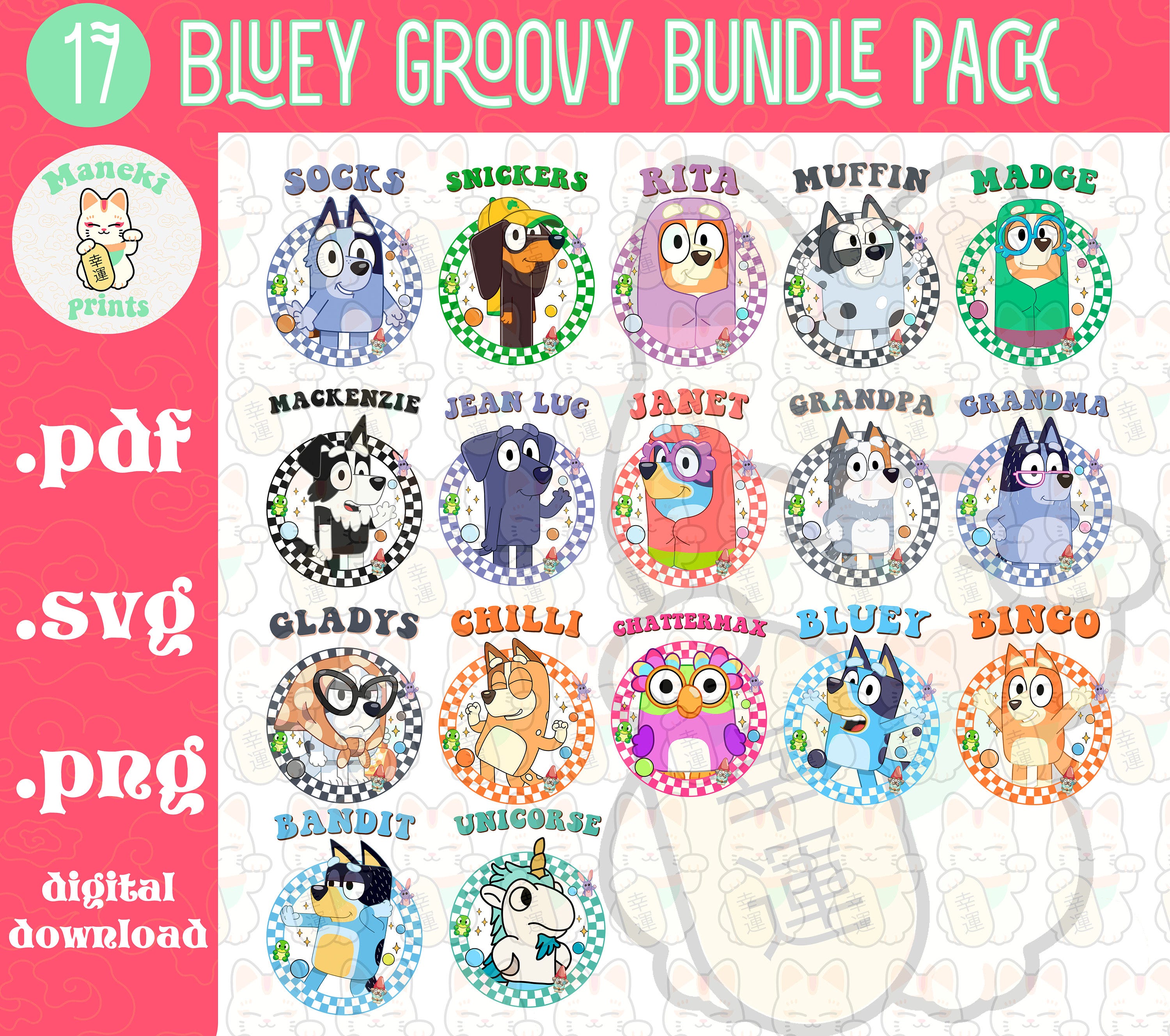 Blue dog and his friend svg groovy pack/ Bingo groovy svg/ Bandit groovy svg/ Bluueyy svg groovy