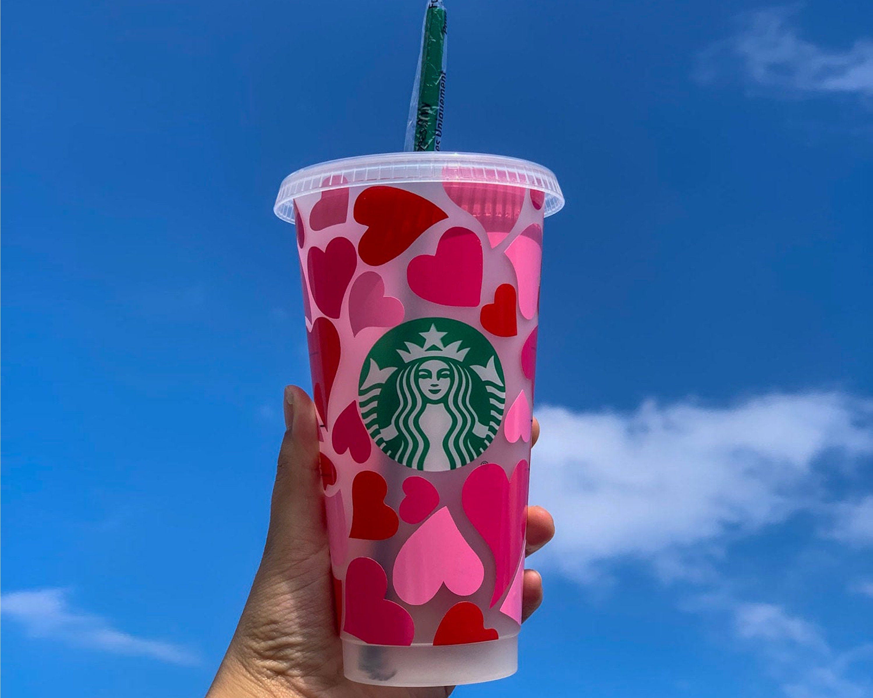 Pink Hearts Love Svg Starbucks Cup Svg files for Cricut, 24oz Venti Cold Cup Full Wrap Tumbler Svg, Sticker Decal, Instant Digital Download