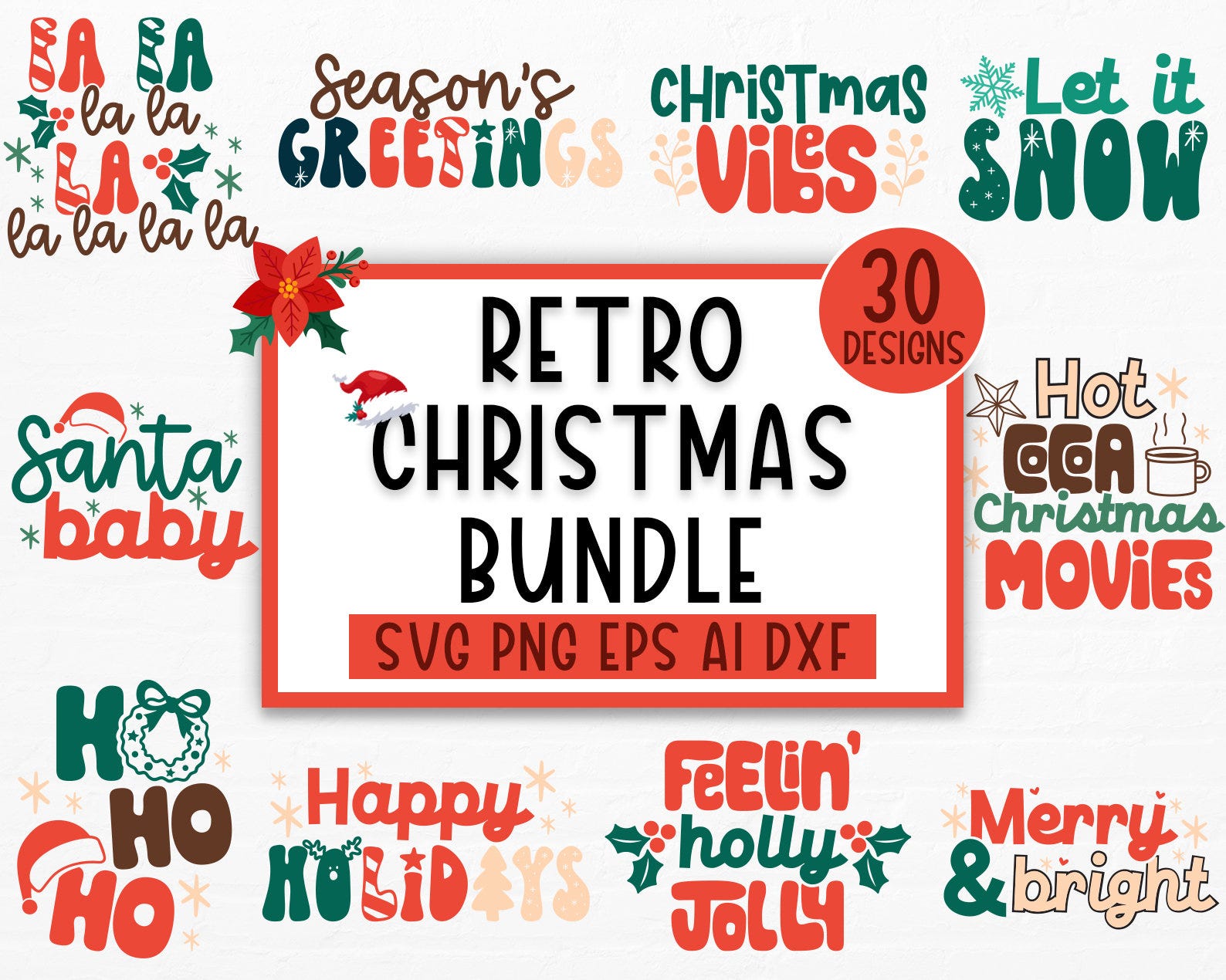 Retro Christmas SVG Bundle, Christmas Retro Svg, Christmas Svg, Christmas Shirt Svg, Merry Christmas Svg, SVG files For Cricut Silhouette
